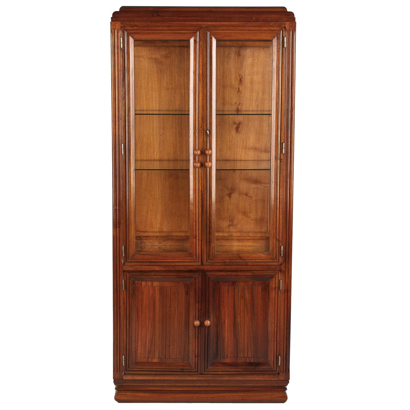 French Art Deco Walnut Display Cabinet or Bookcase, 1930s