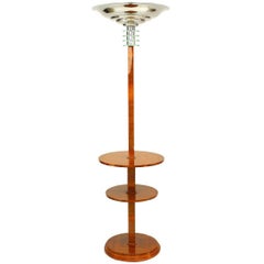 French Art Deco Walnut Floor Lamp With Shelves