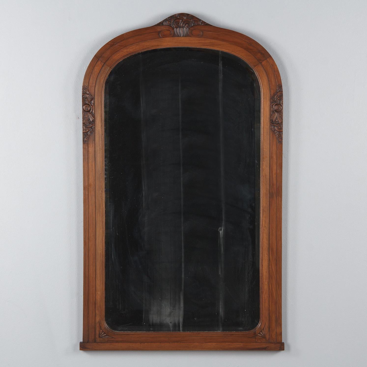 French Art Deco Walnut Frame Beveled Mirror, 1930s 4
