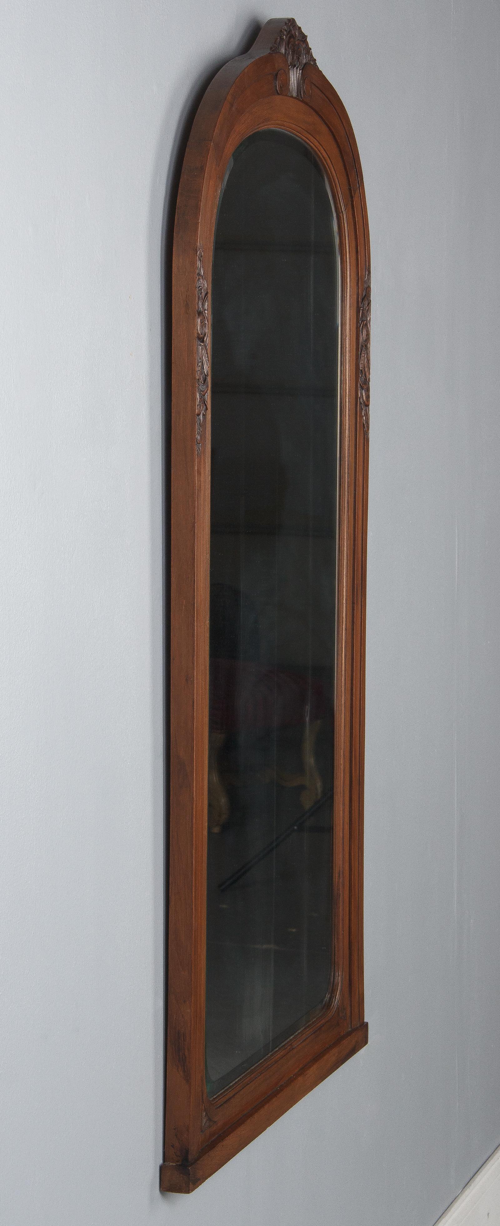 French Art Deco Walnut Frame Beveled Mirror, 1930s 5