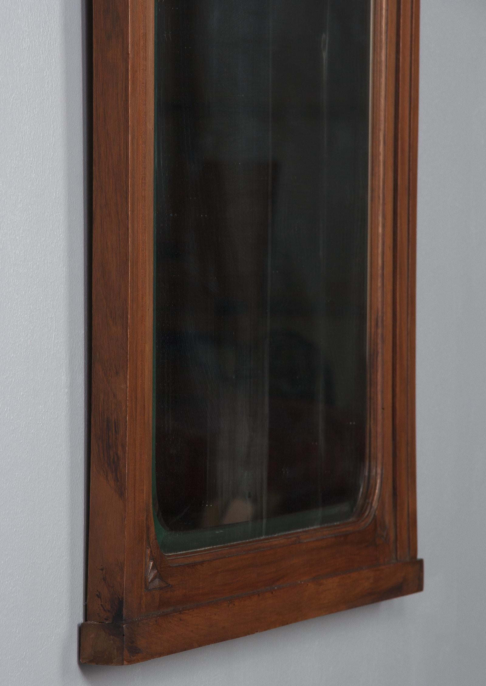 French Art Deco Walnut Frame Beveled Mirror, 1930s 7