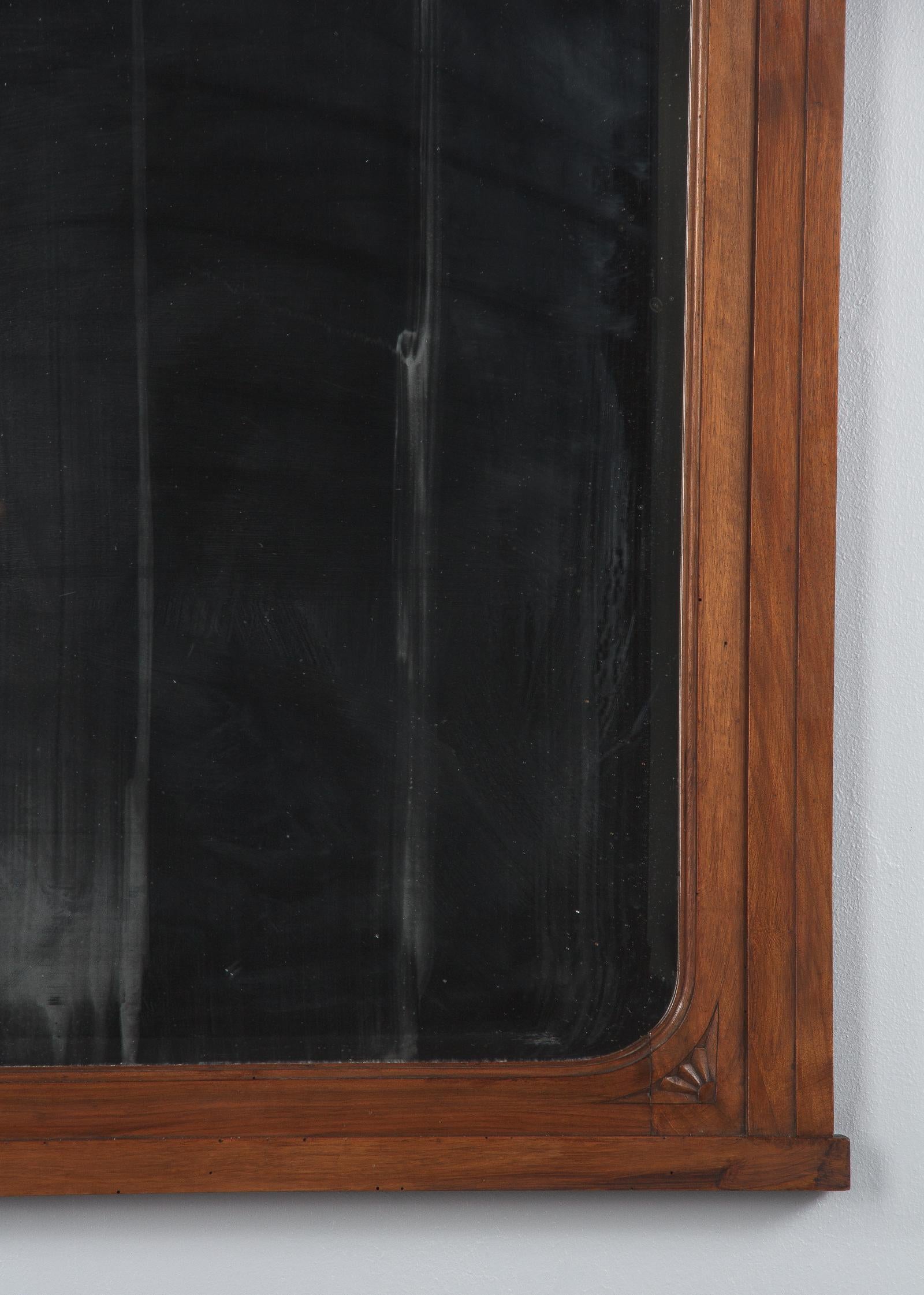 French Art Deco Walnut Frame Beveled Mirror, 1930s 9
