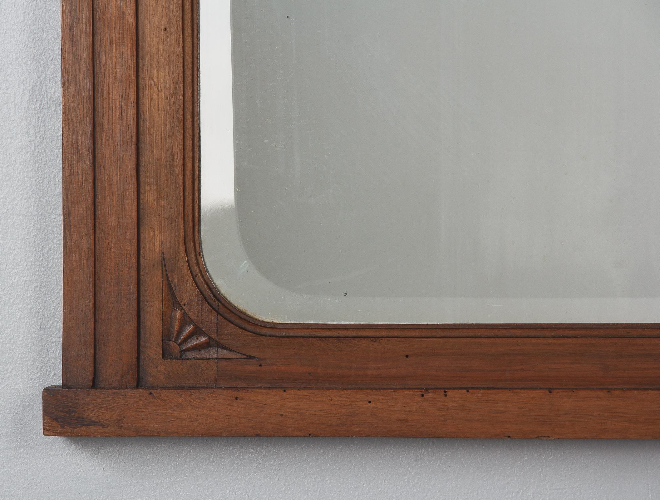 French Art Deco Walnut Frame Beveled Mirror, 1930s 10