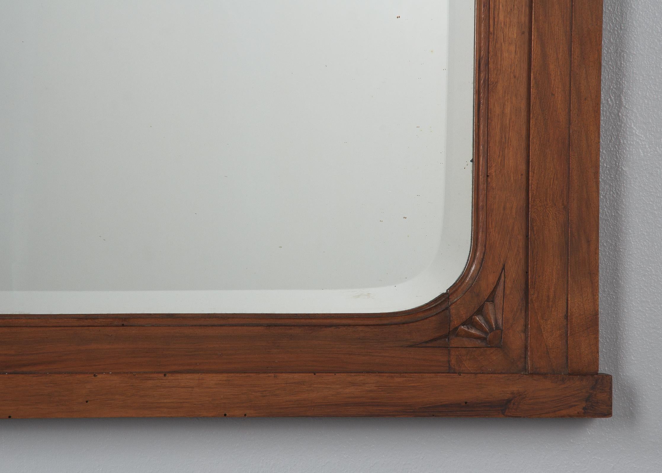 French Art Deco Walnut Frame Beveled Mirror, 1930s 11