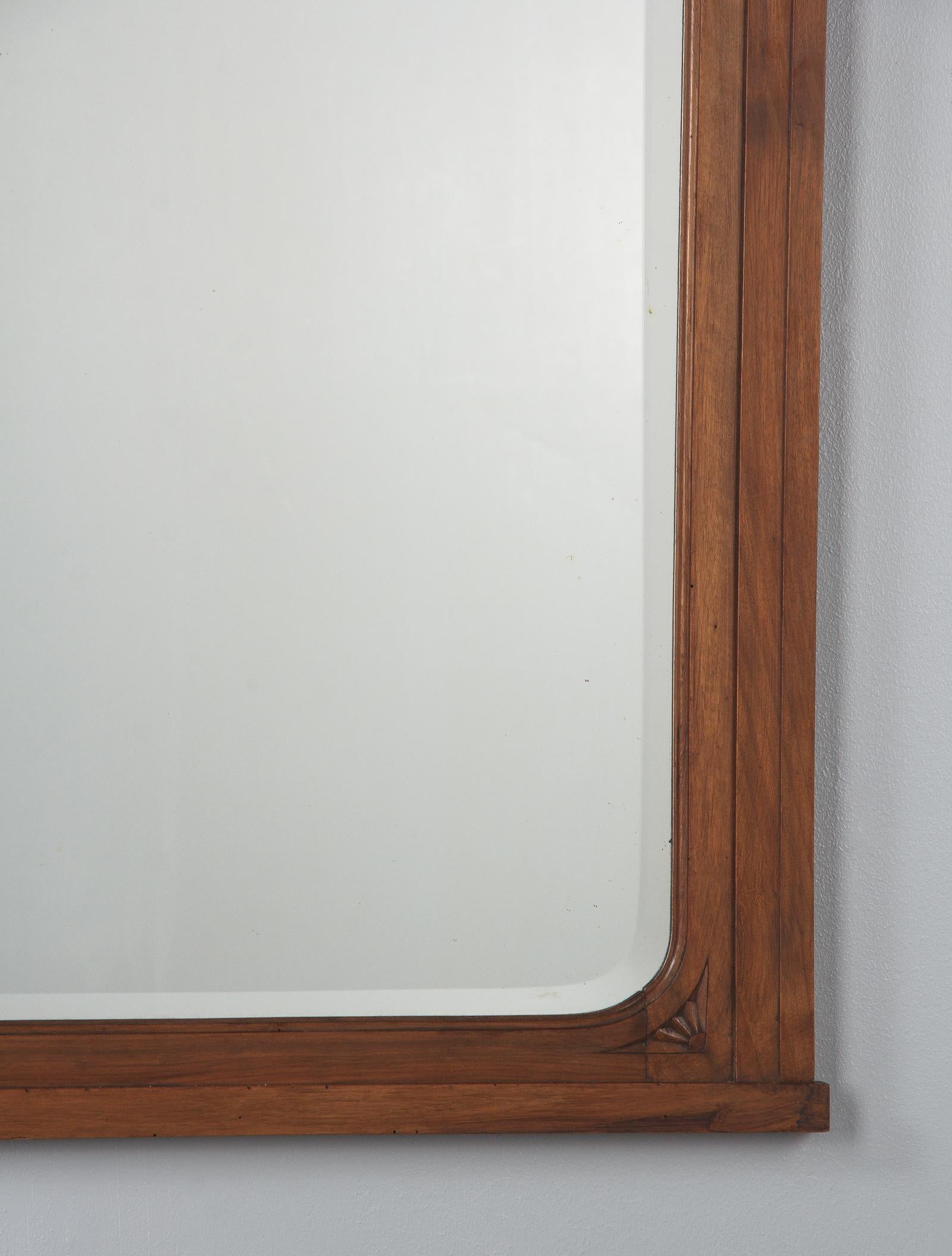 French Art Deco Walnut Frame Beveled Mirror, 1930s 1