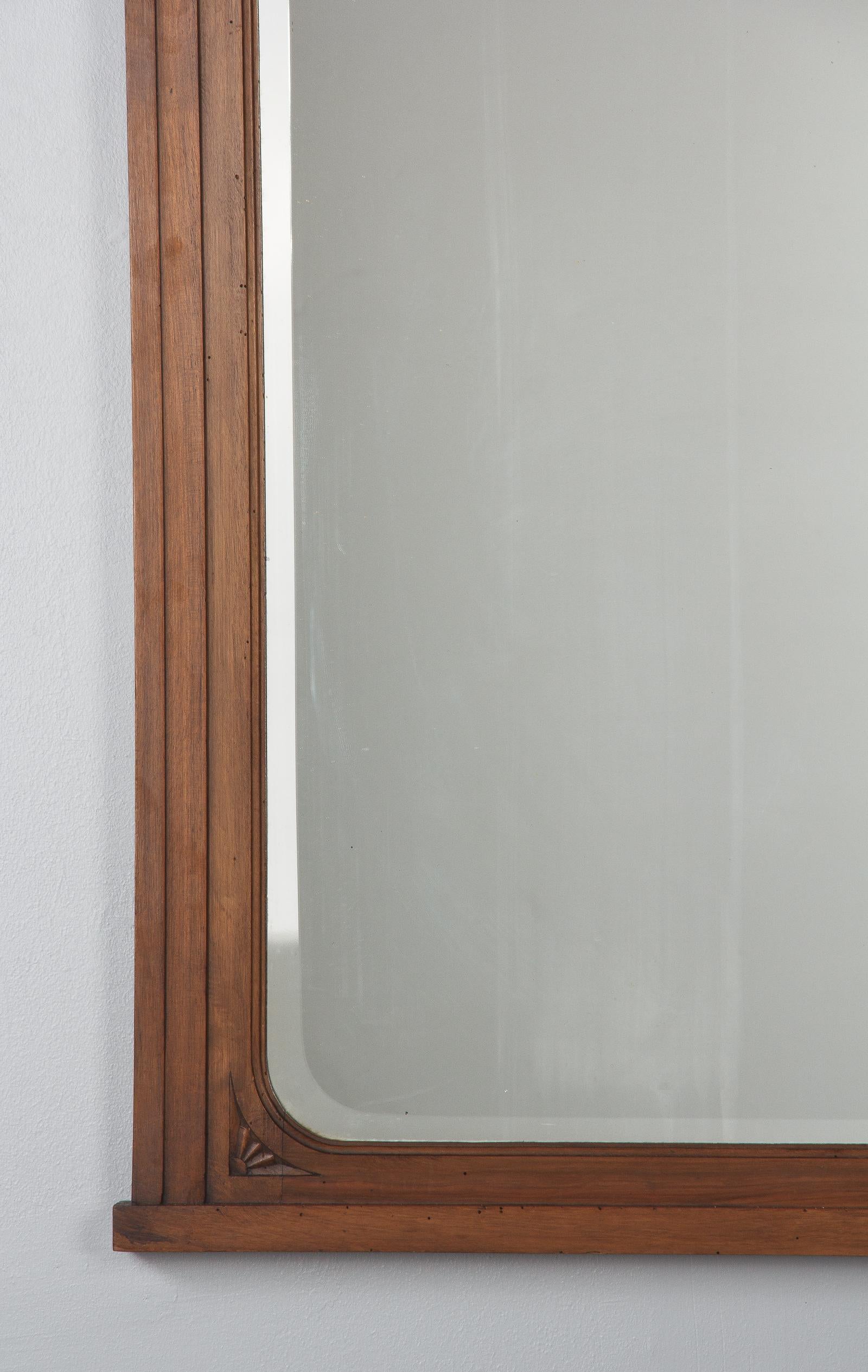 French Art Deco Walnut Frame Beveled Mirror, 1930s 2