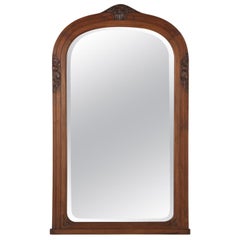 French Art Deco Walnut Frame Beveled Mirror, 1930s