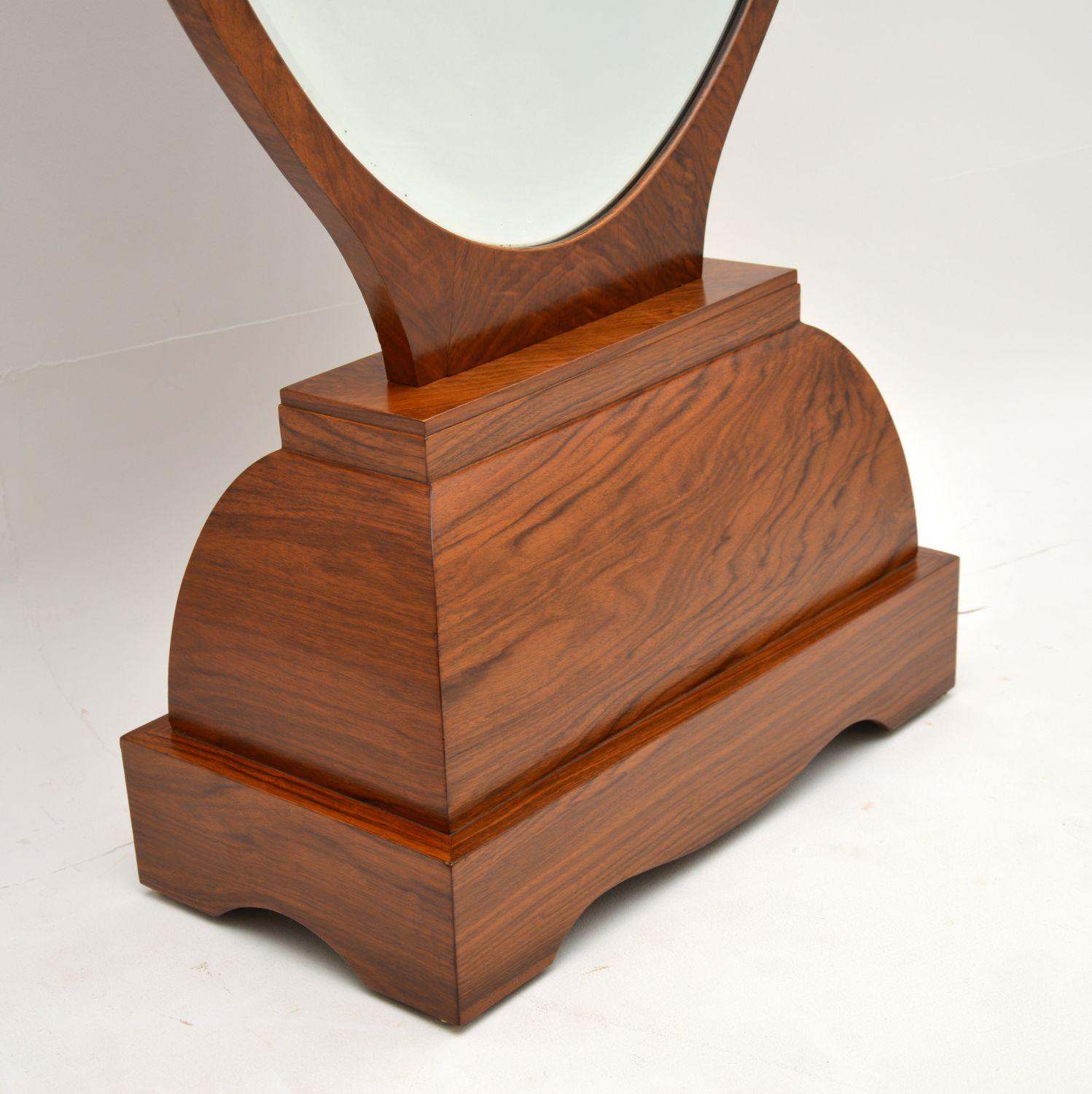20th Century French Art Deco Walnut Free Standing Mirror