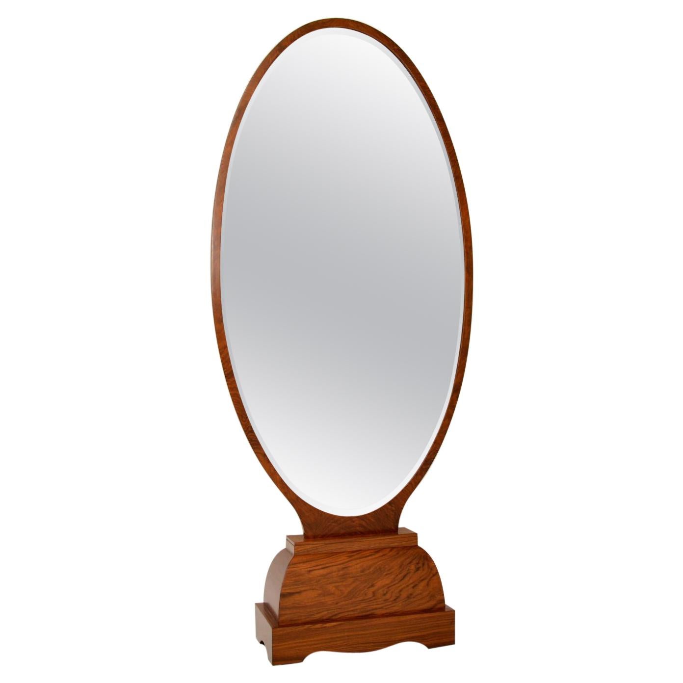 French Art Deco Walnut Free Standing Mirror