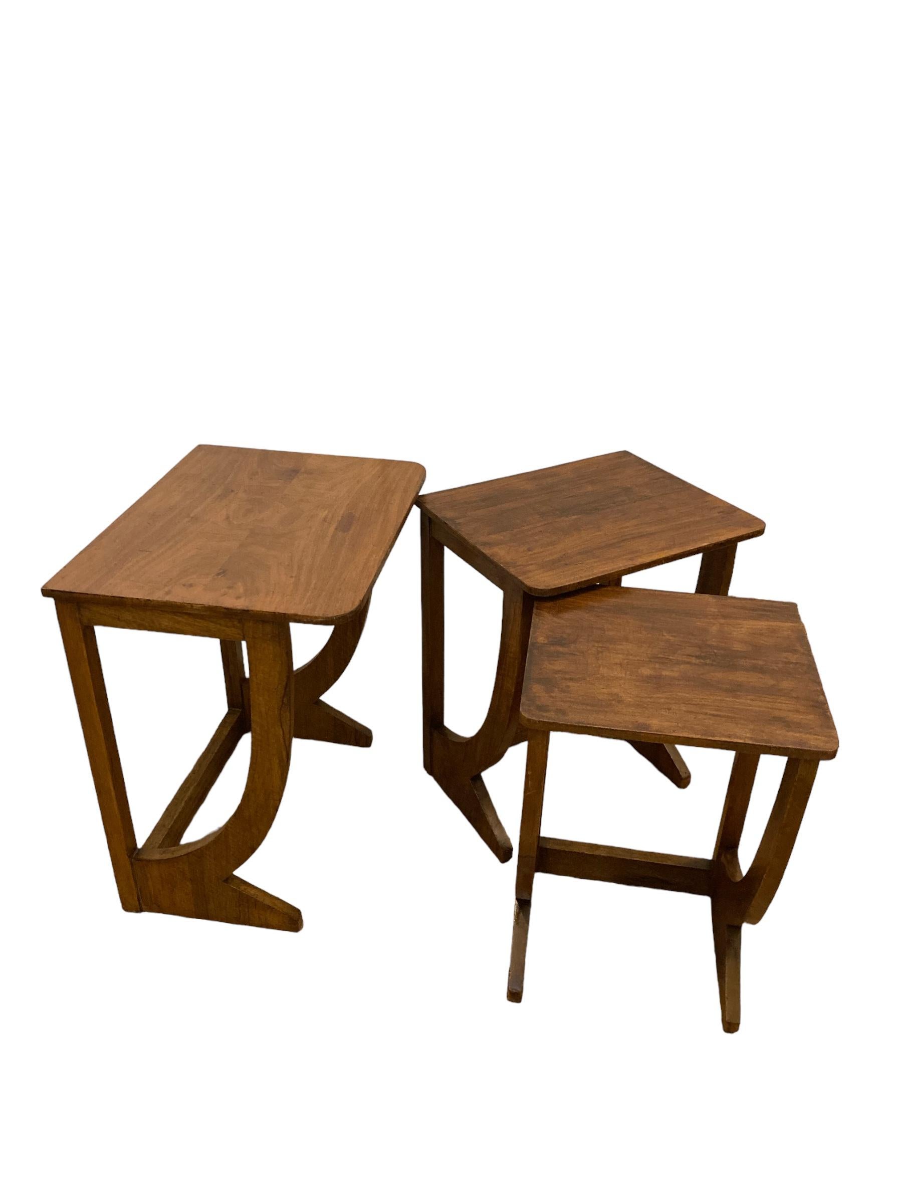 20th Century French Art Deco Walnut Nest of Tables For Sale
