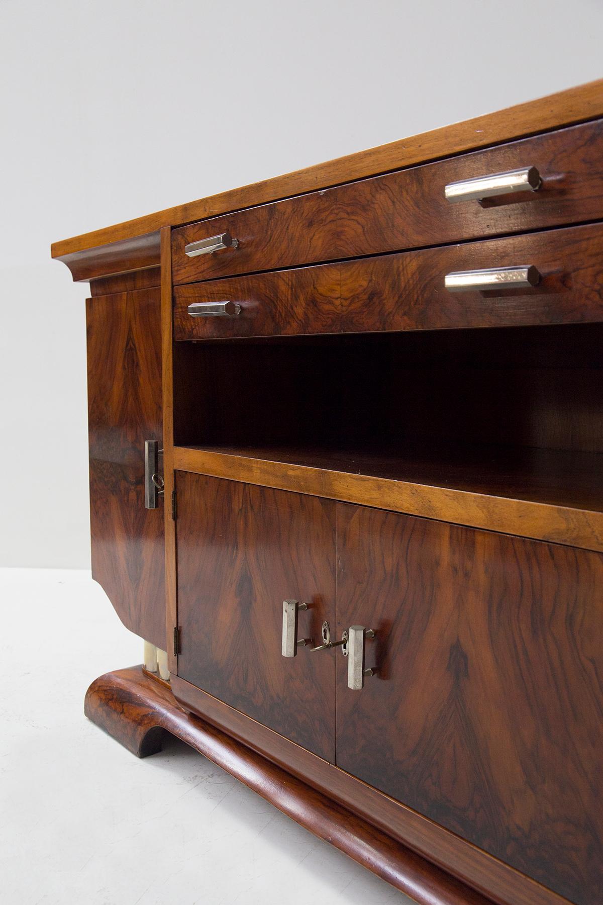 Italian French Art Deco Walnut Root Sideboard For Sale