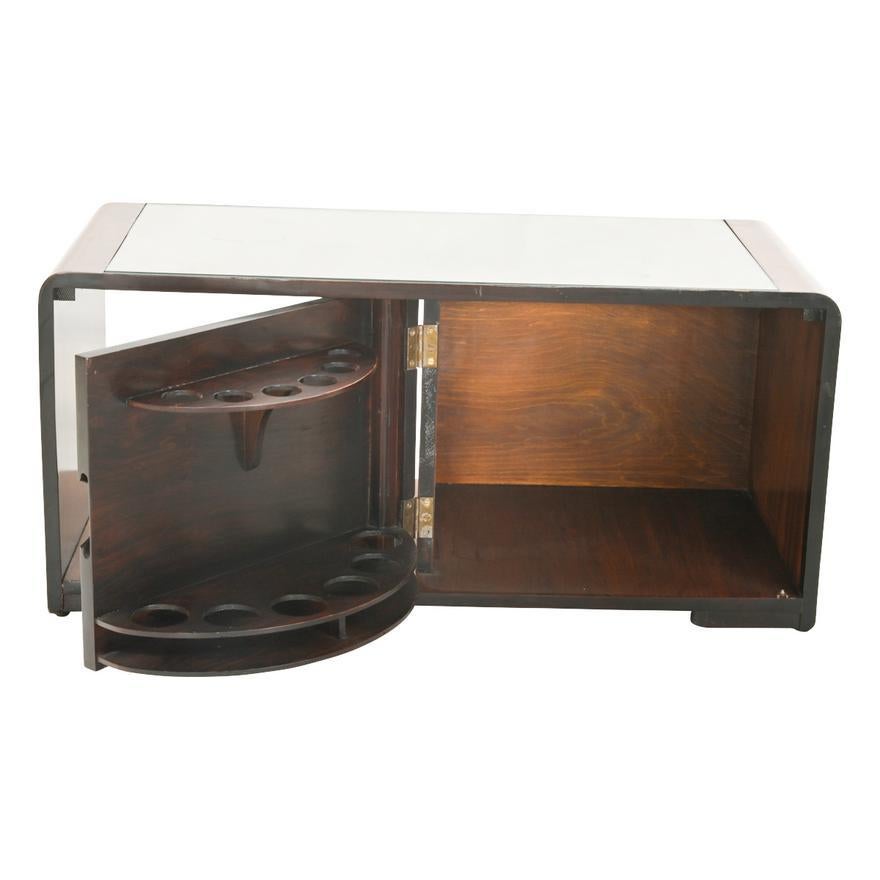 Hand-Crafted French Art Deco Walnut & Rosewood Inlaid Liquor Cabinet Coffee Table Circa 1930 For Sale