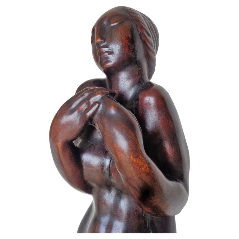 Sculpture française Art Déco en noyer d'une femme nue, vers 1920 en vente 2
