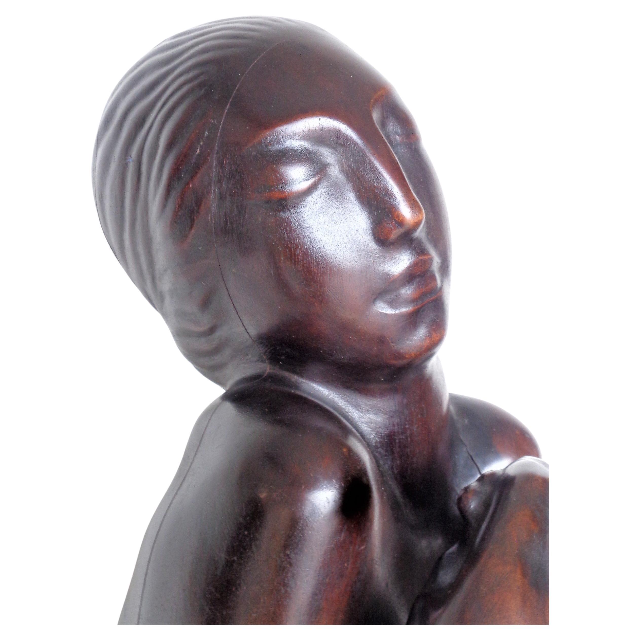 French Art Deco Walnut Sculpture Nude Woman, circa 1920 For Sale 6
