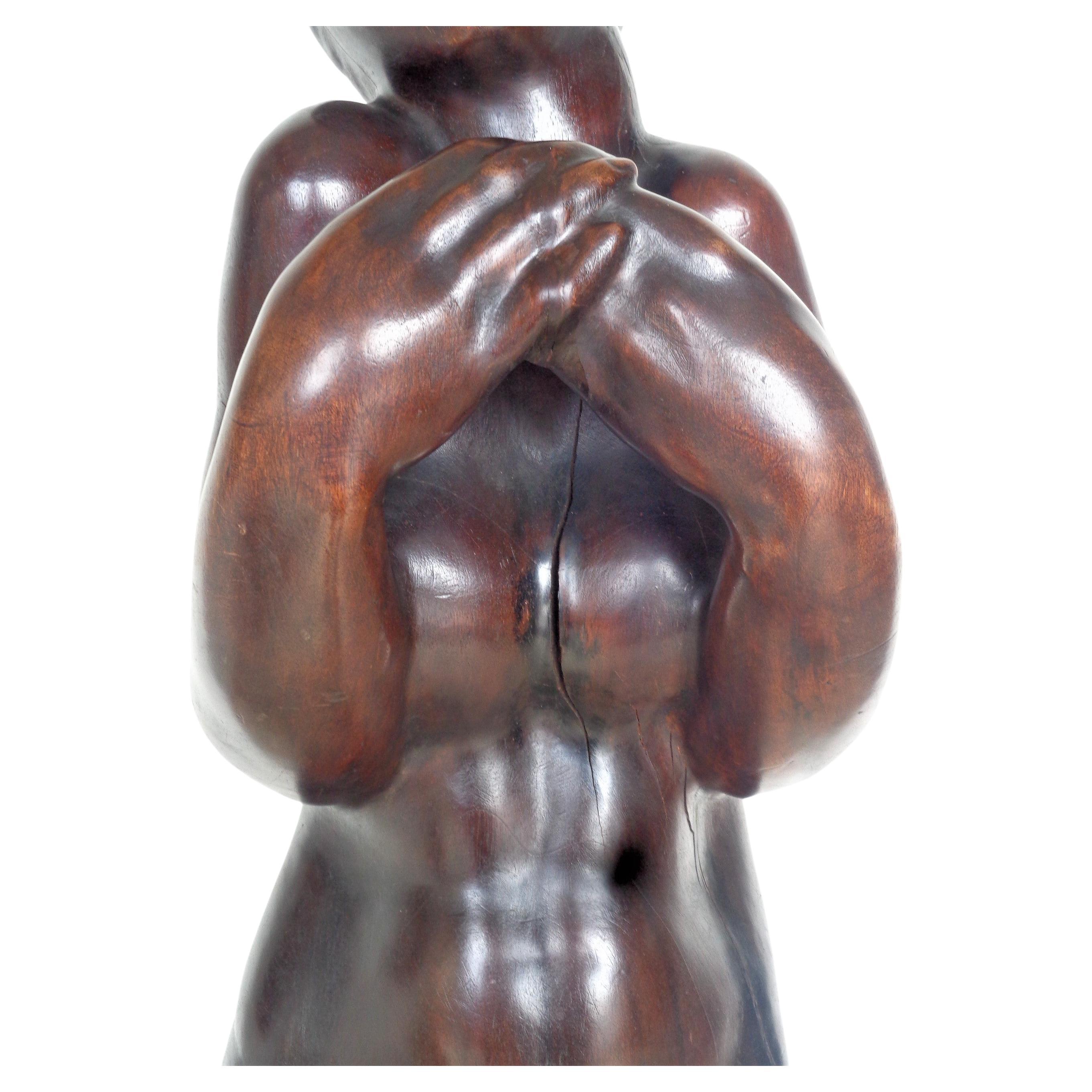 French Art Deco Walnut Sculpture Nude Woman, circa 1920 For Sale 8