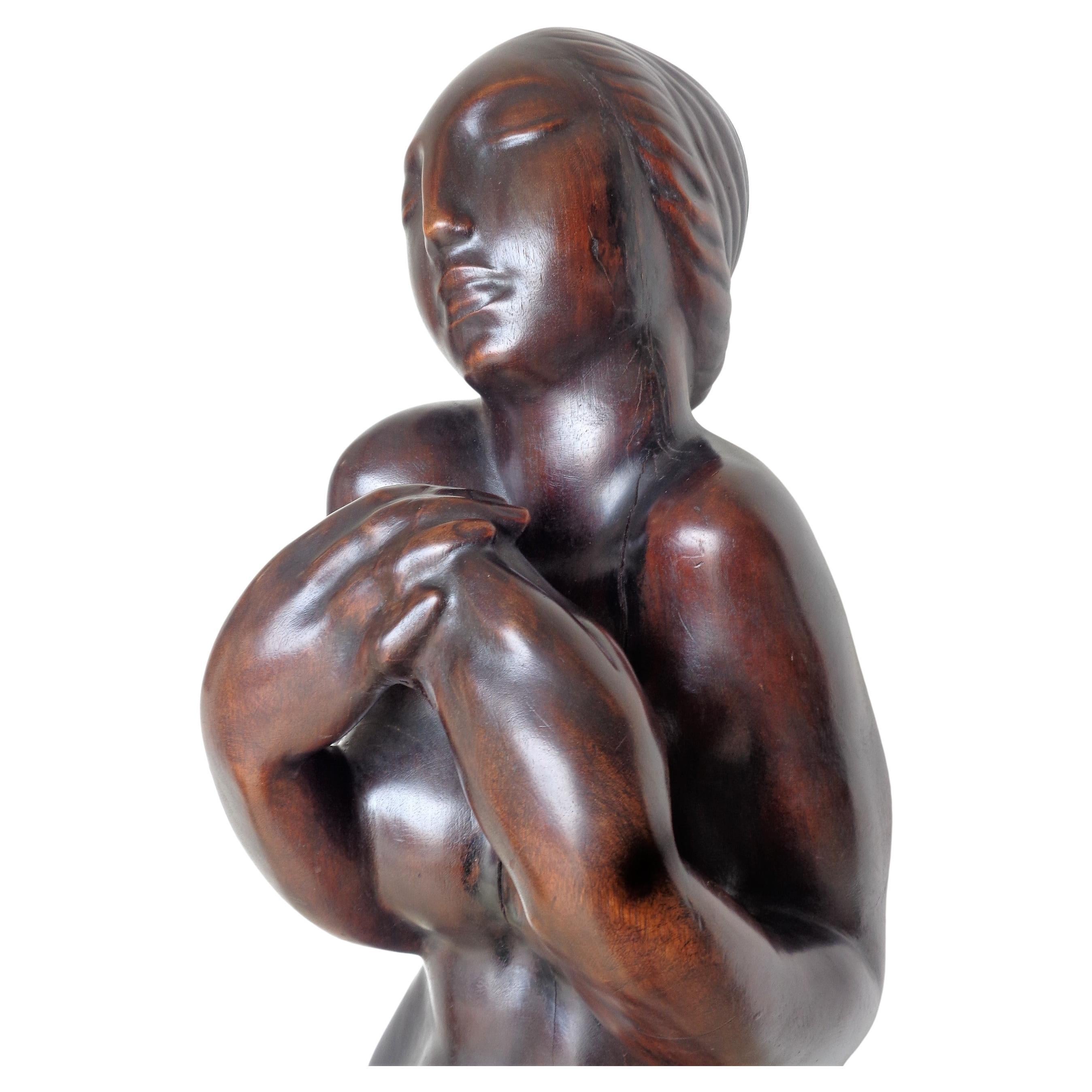 French Art Deco Walnut Sculpture Nude Woman, circa 1920 In Good Condition For Sale In Rochester, NY
