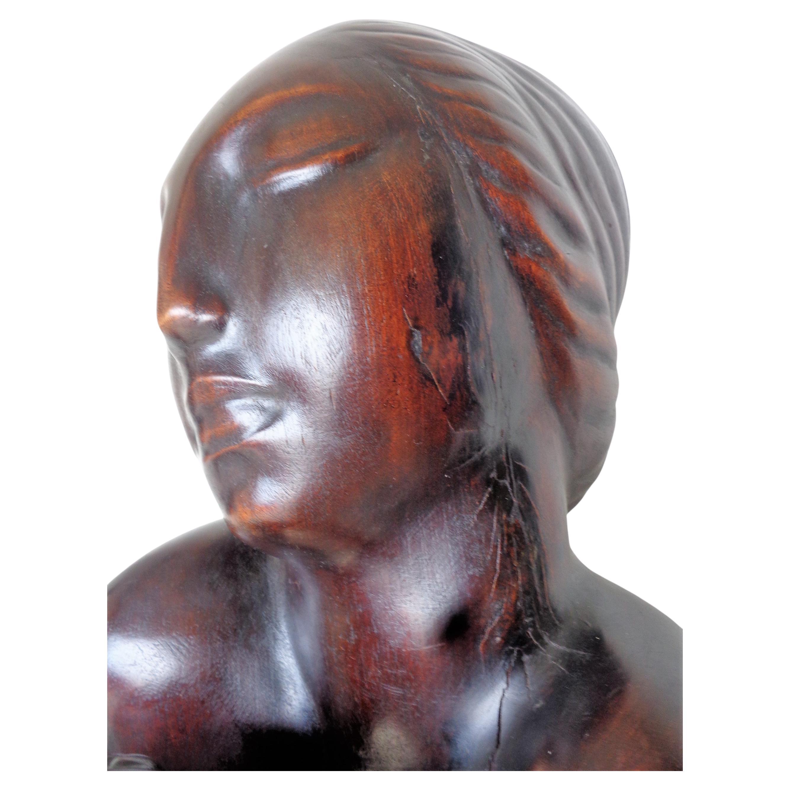 Early 20th Century French Art Deco Walnut Sculpture Nude Woman, circa 1920 For Sale
