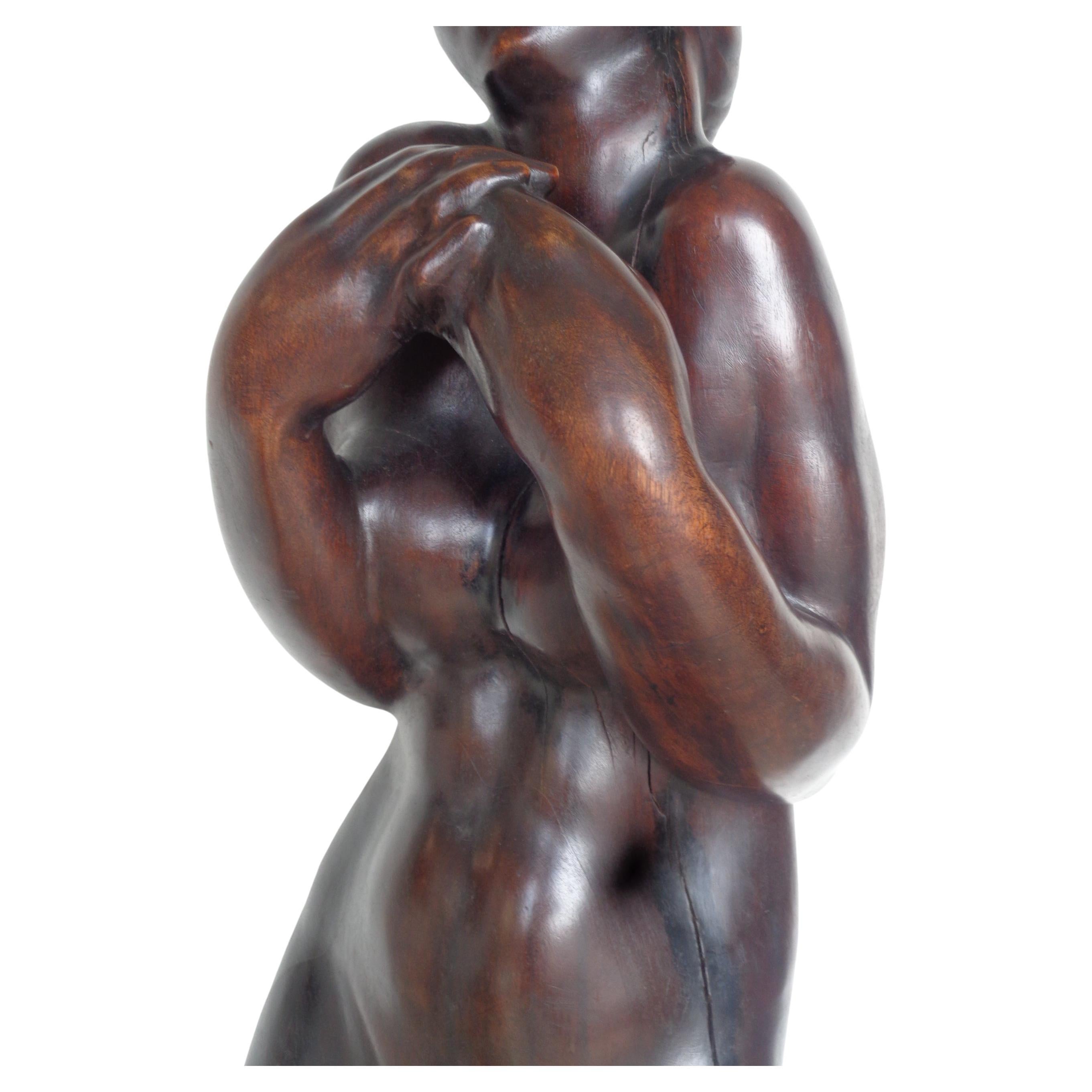 French Art Deco Walnut Sculpture Nude Woman, circa 1920 For Sale 1
