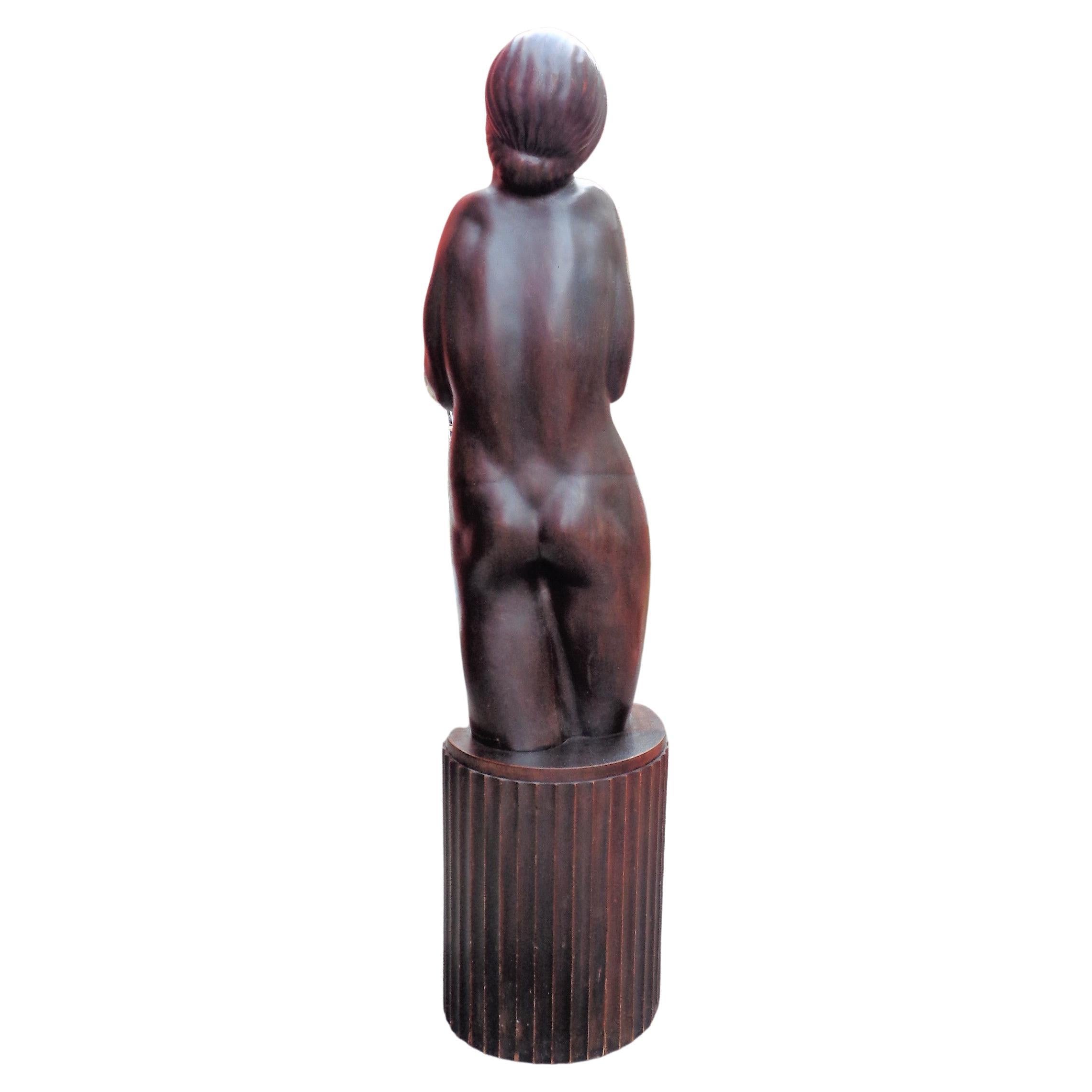French Art Deco Walnut Sculpture Nude Woman, circa 1920 For Sale 2
