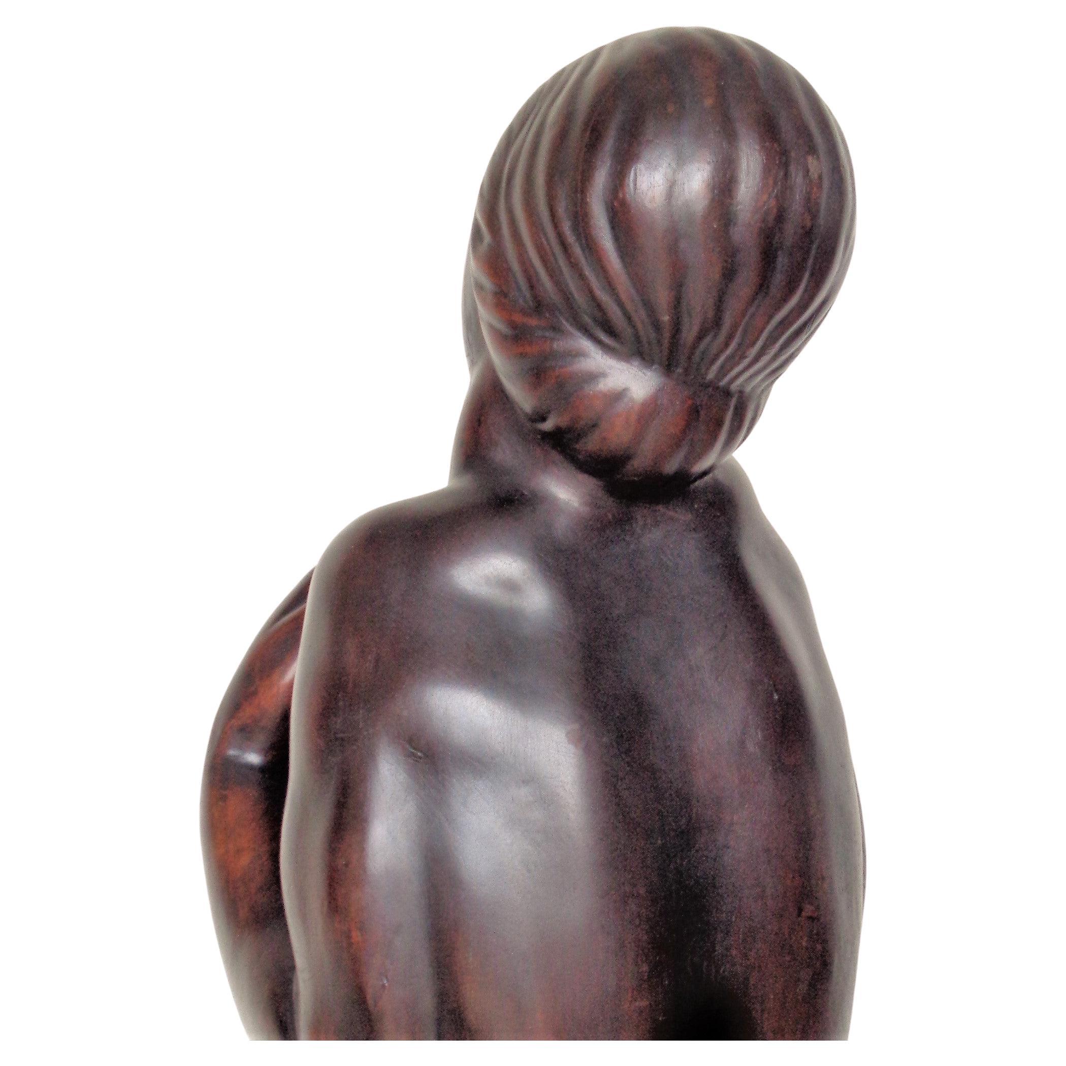 French Art Deco Walnut Sculpture Nude Woman, circa 1920 For Sale 3