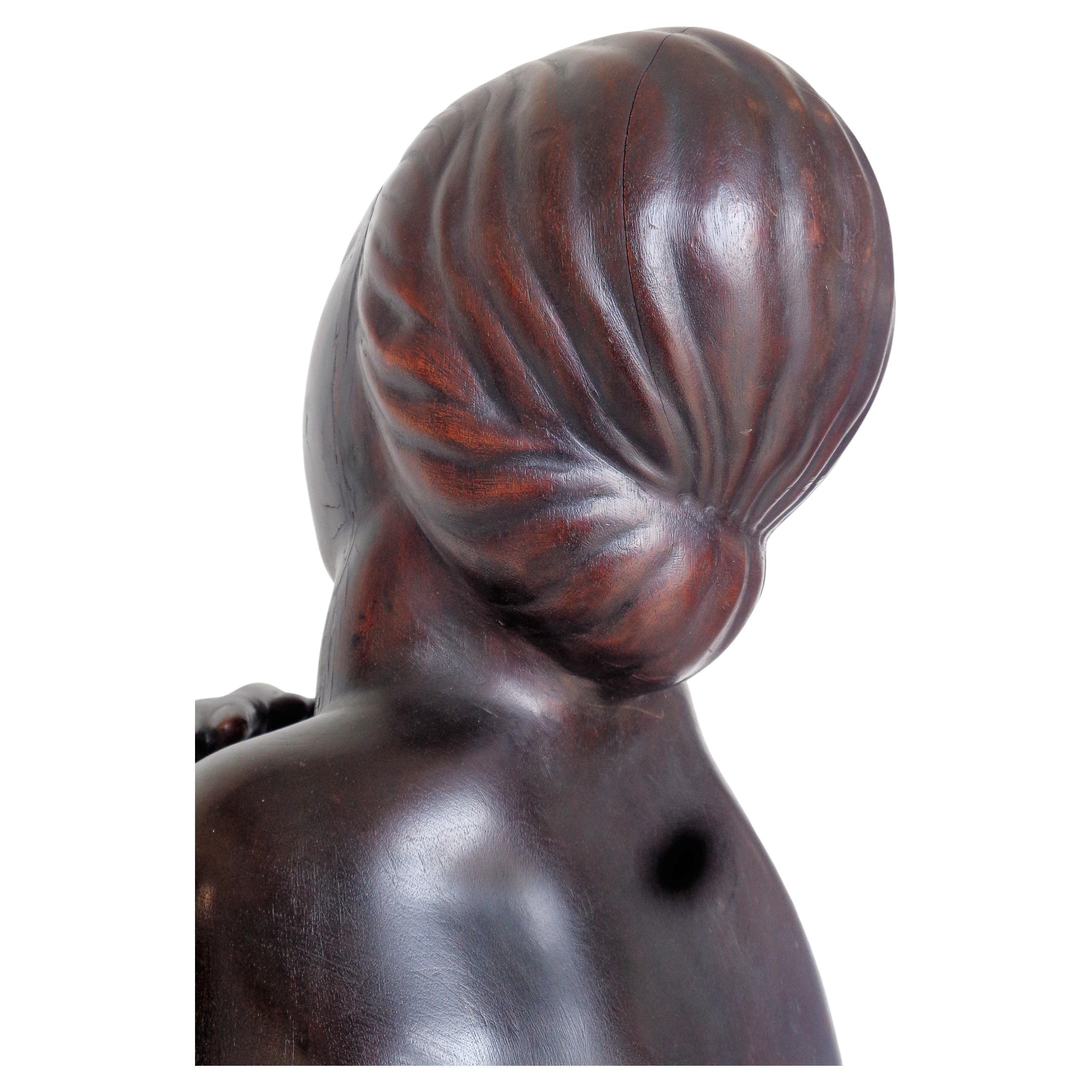 French Art Deco Walnut Sculpture Nude Woman, circa 1920 For Sale 4