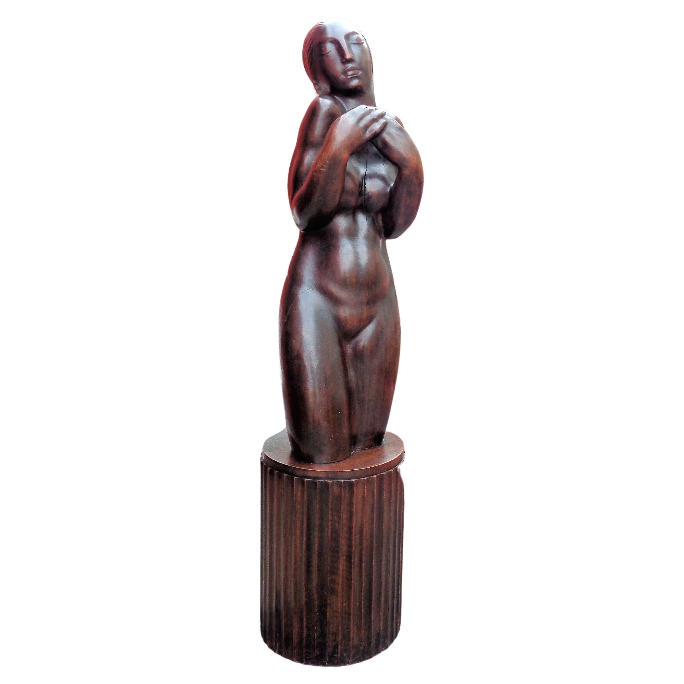 Sculpture française Art Déco en noyer d'une femme nue, vers 1920 en vente