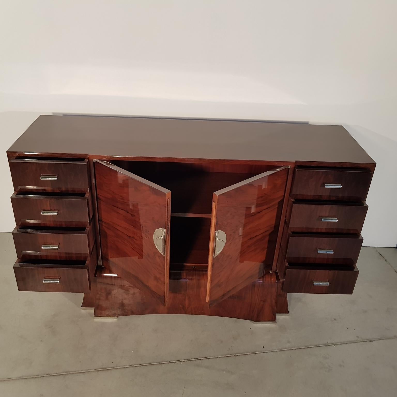 Lacquered French Art Deco Walnut Sideboard, 1930s For Sale