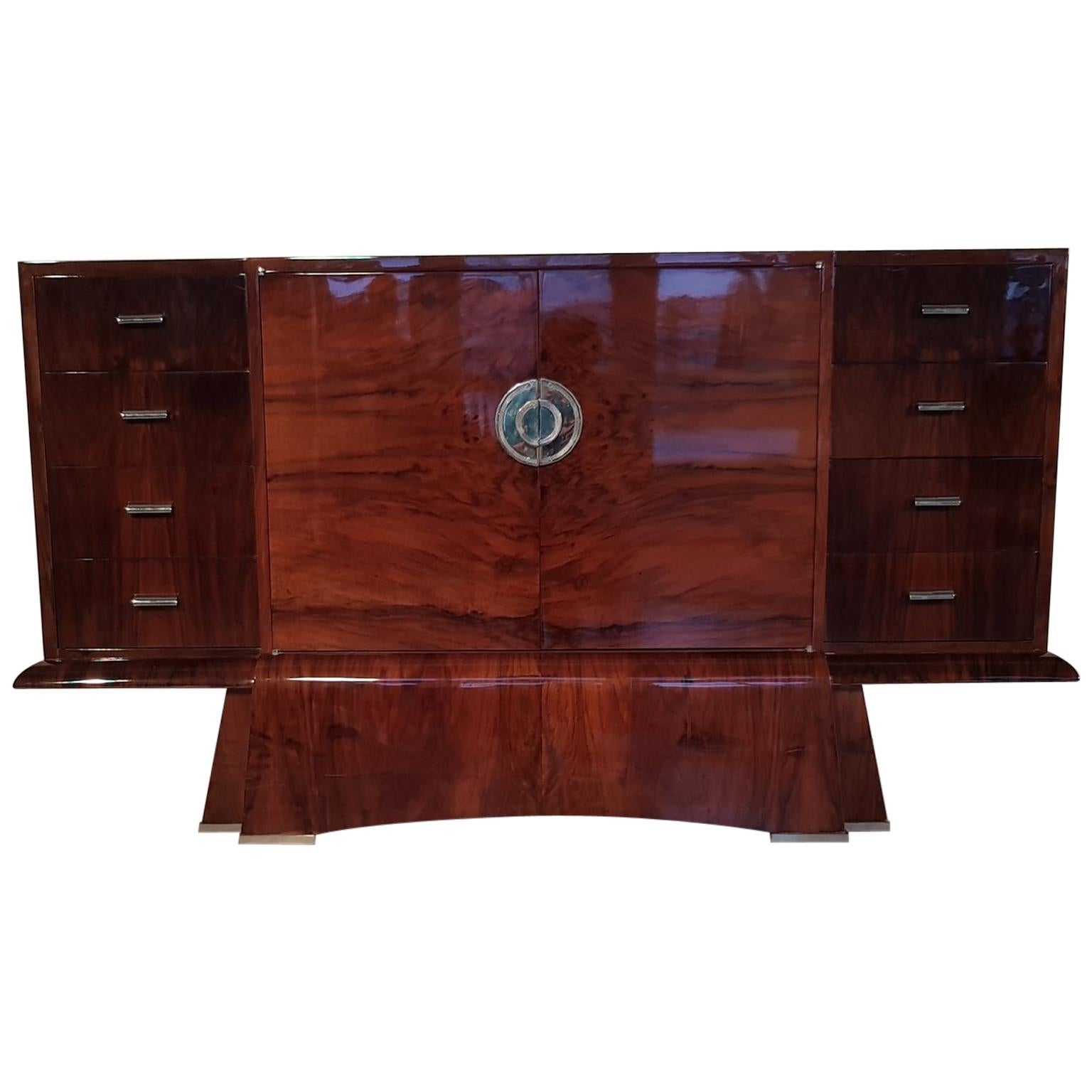French Art Deco Walnut Sideboard, 1930s For Sale