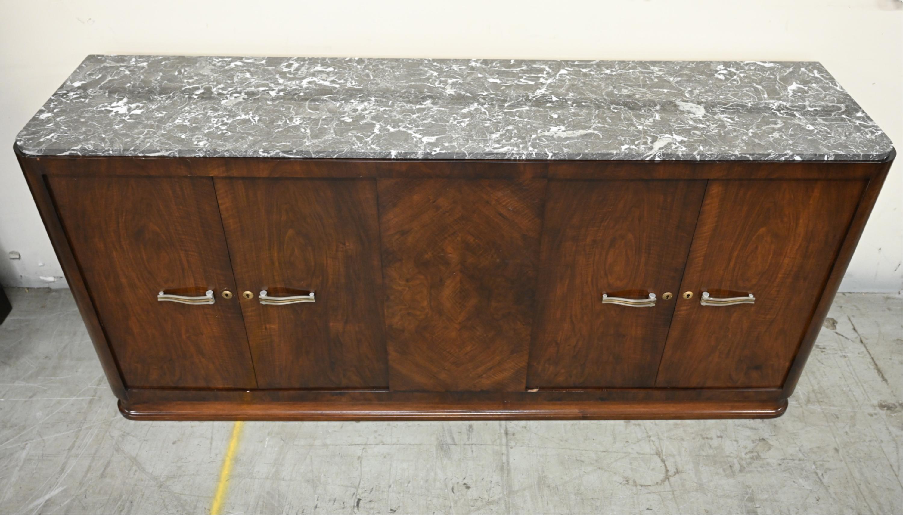 Hand-Crafted French Art Deco Walnut Sideboard Buffet Credenza