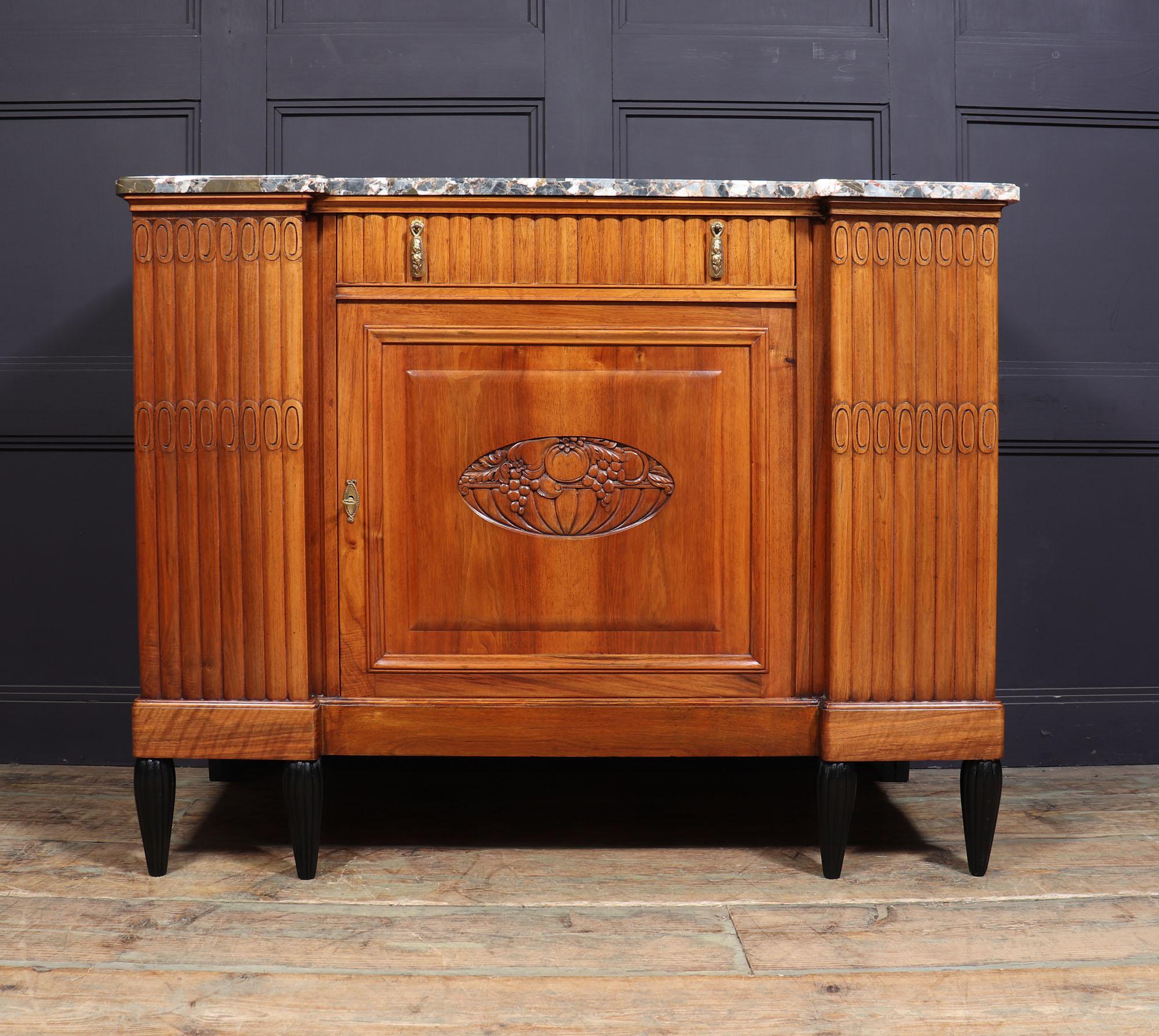 Early 20th Century French Art Deco Walnut Sideboard For Sale