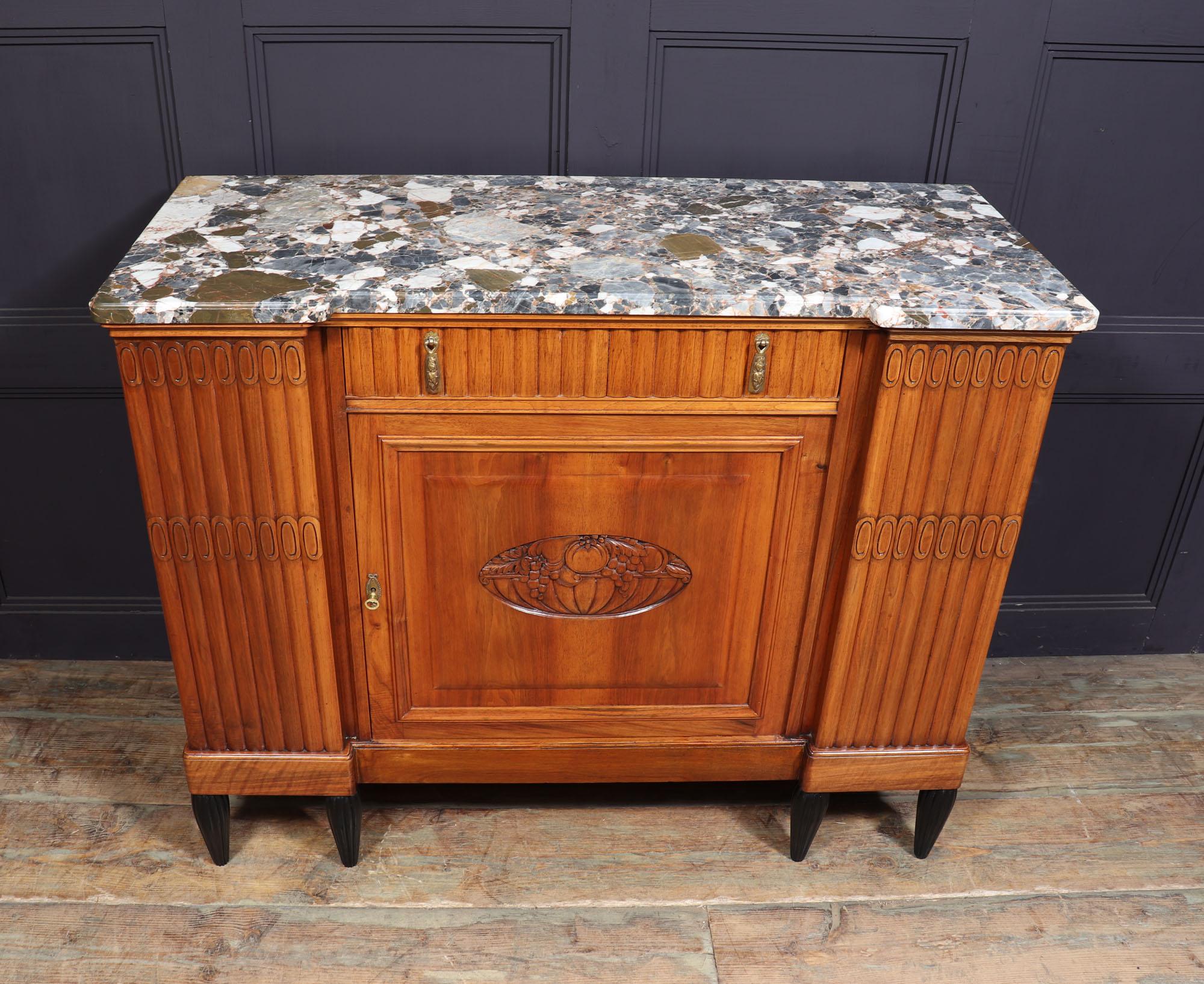 Marble French Art Deco Walnut Sideboard For Sale