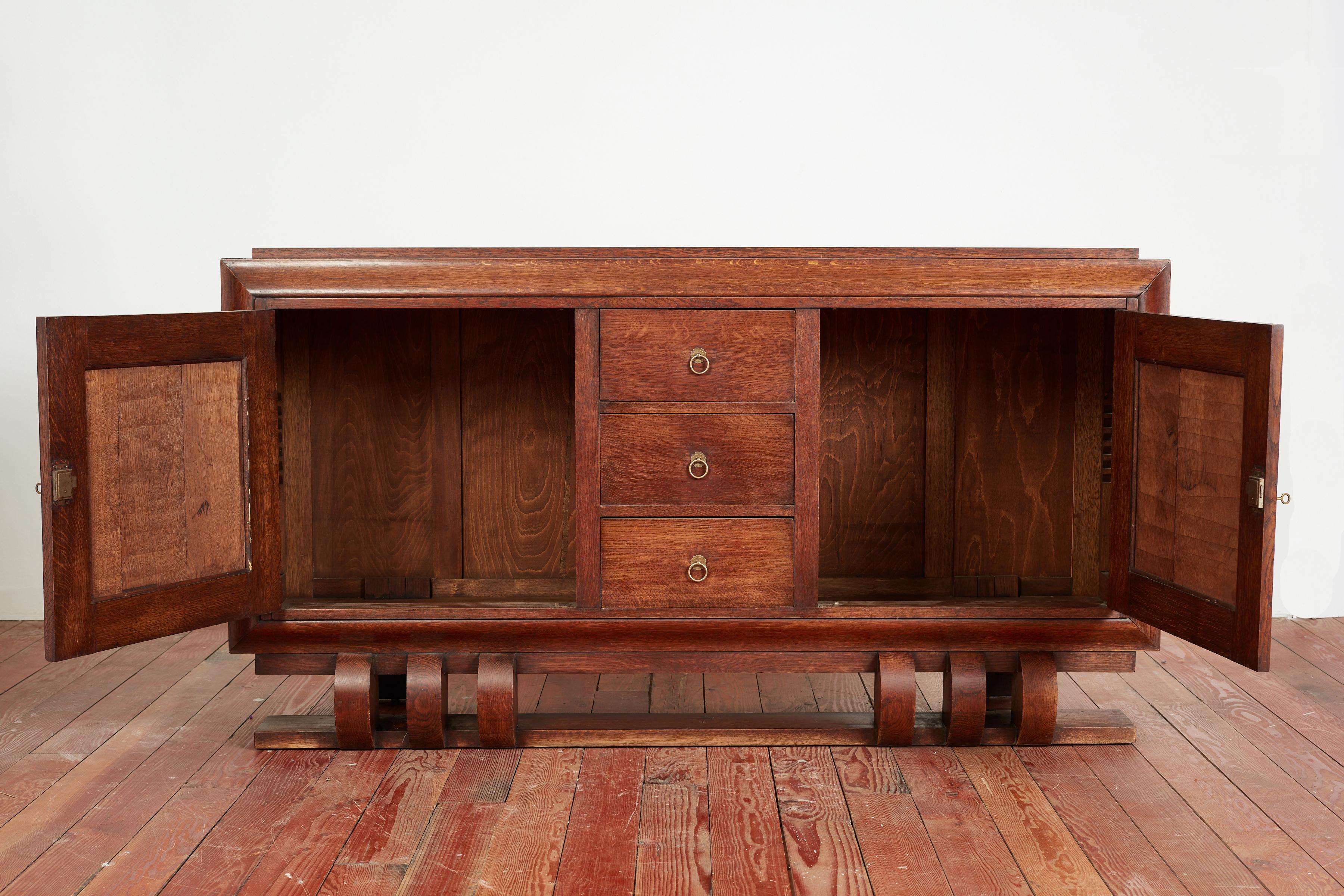 Wood French Art Deco Walnut Sideboard  For Sale