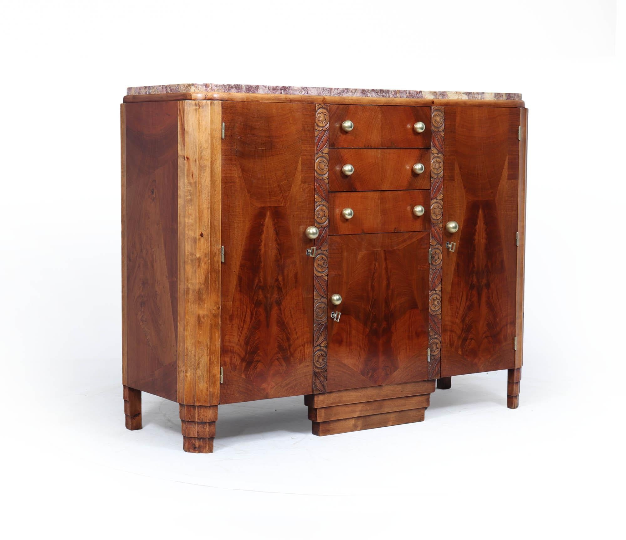 French Art Deco Walnut Sideboard with Marble Top – c.1930s im Angebot 8