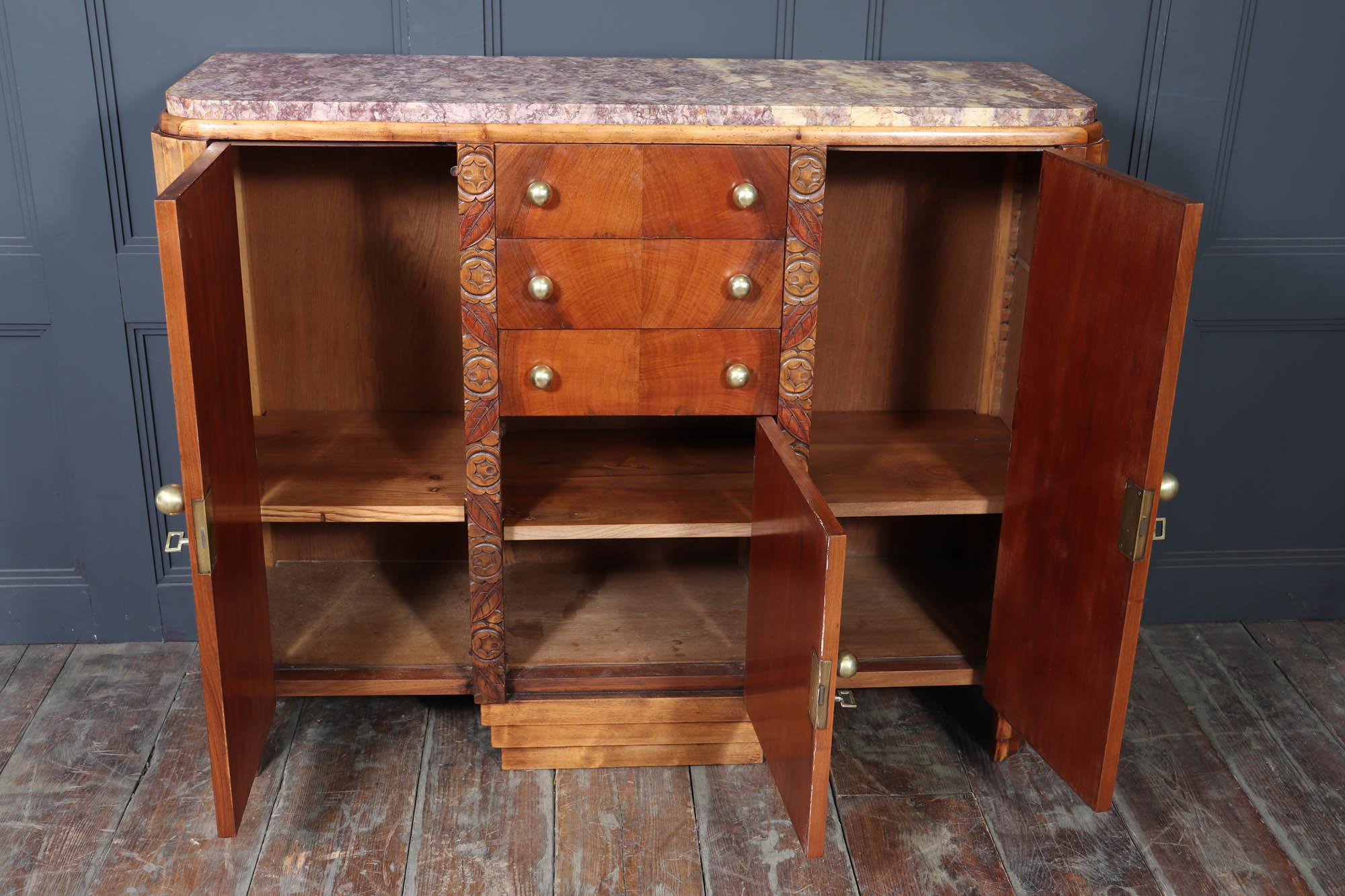 French Art Deco Walnut Sideboard with Marble Top – c.1930s (Marmor) im Angebot
