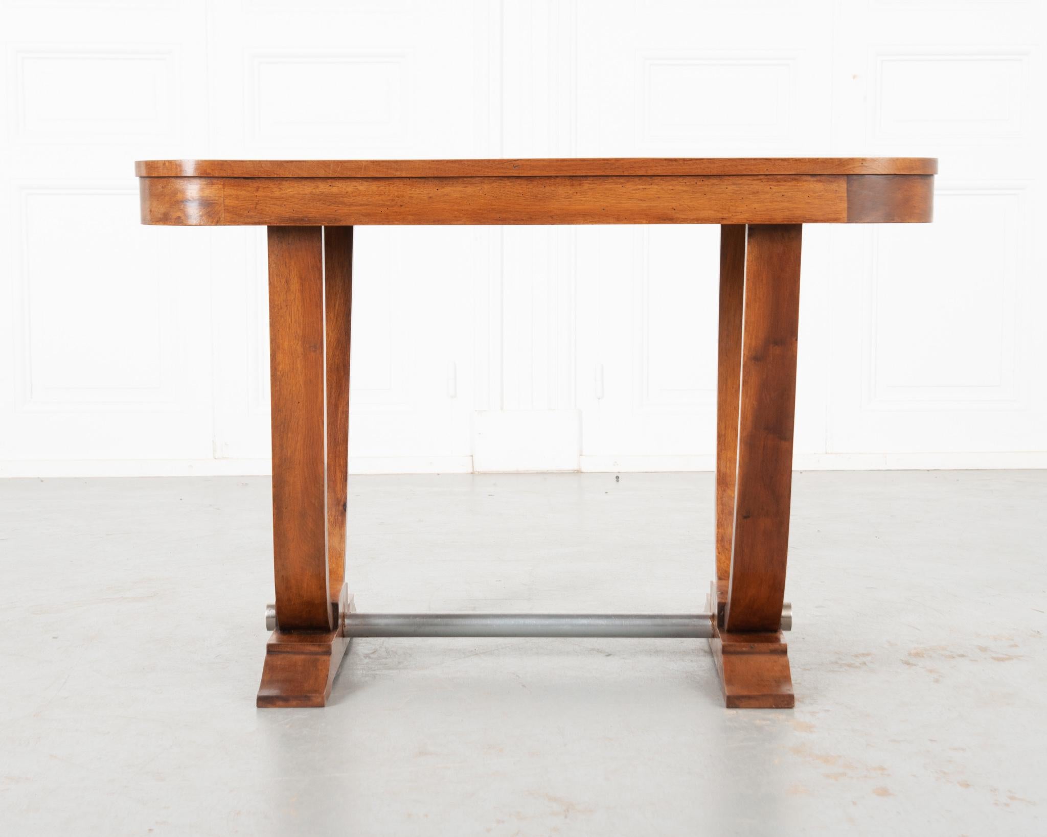 Patinated French Art Deco Walnut Table For Sale