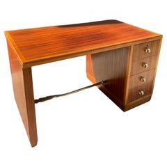 French Art Deco Walnut Veneer and Brass Desk, 1930s