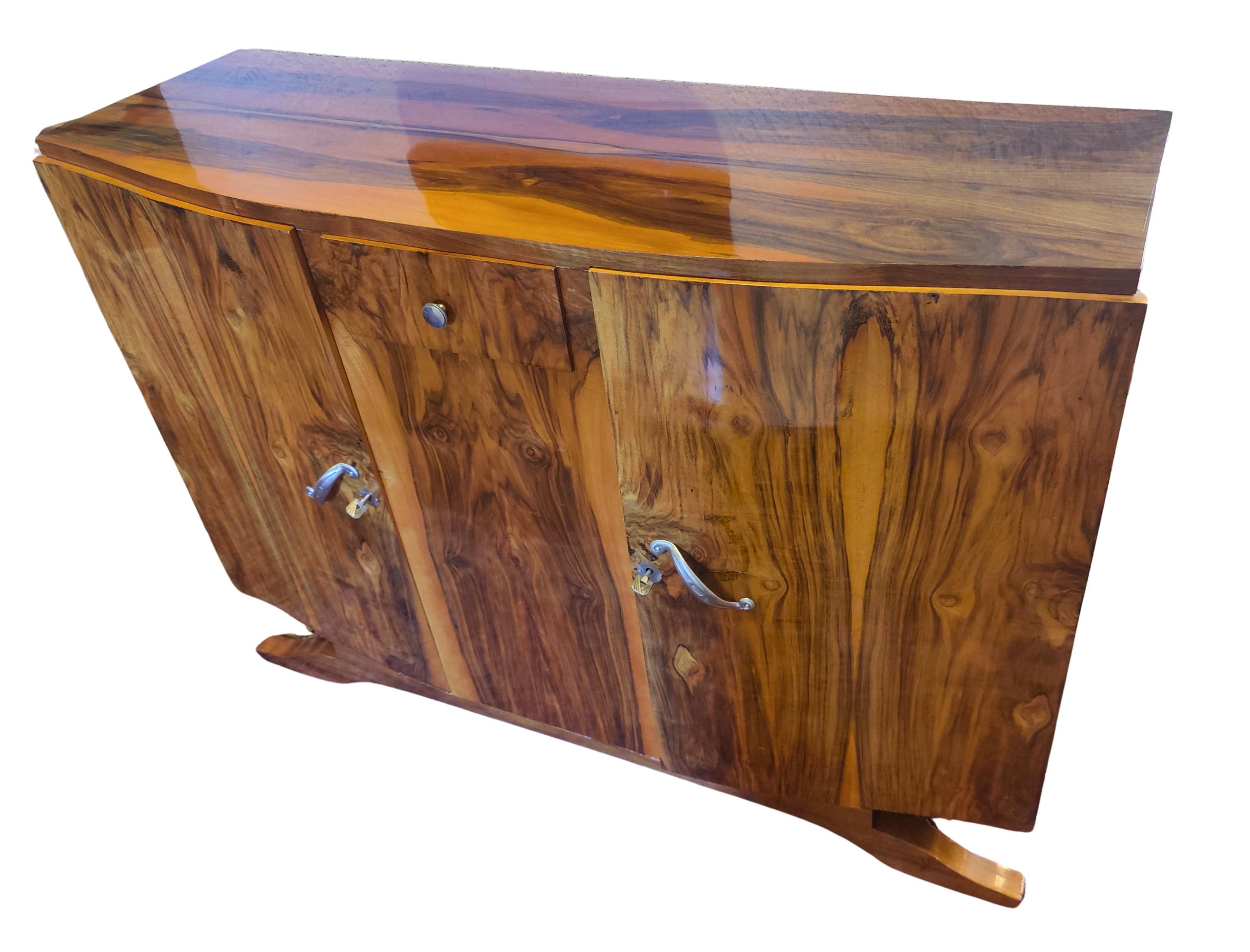 Oak French Art Deco Walnut Sideboard with Original Fittings, circa 1930 For Sale