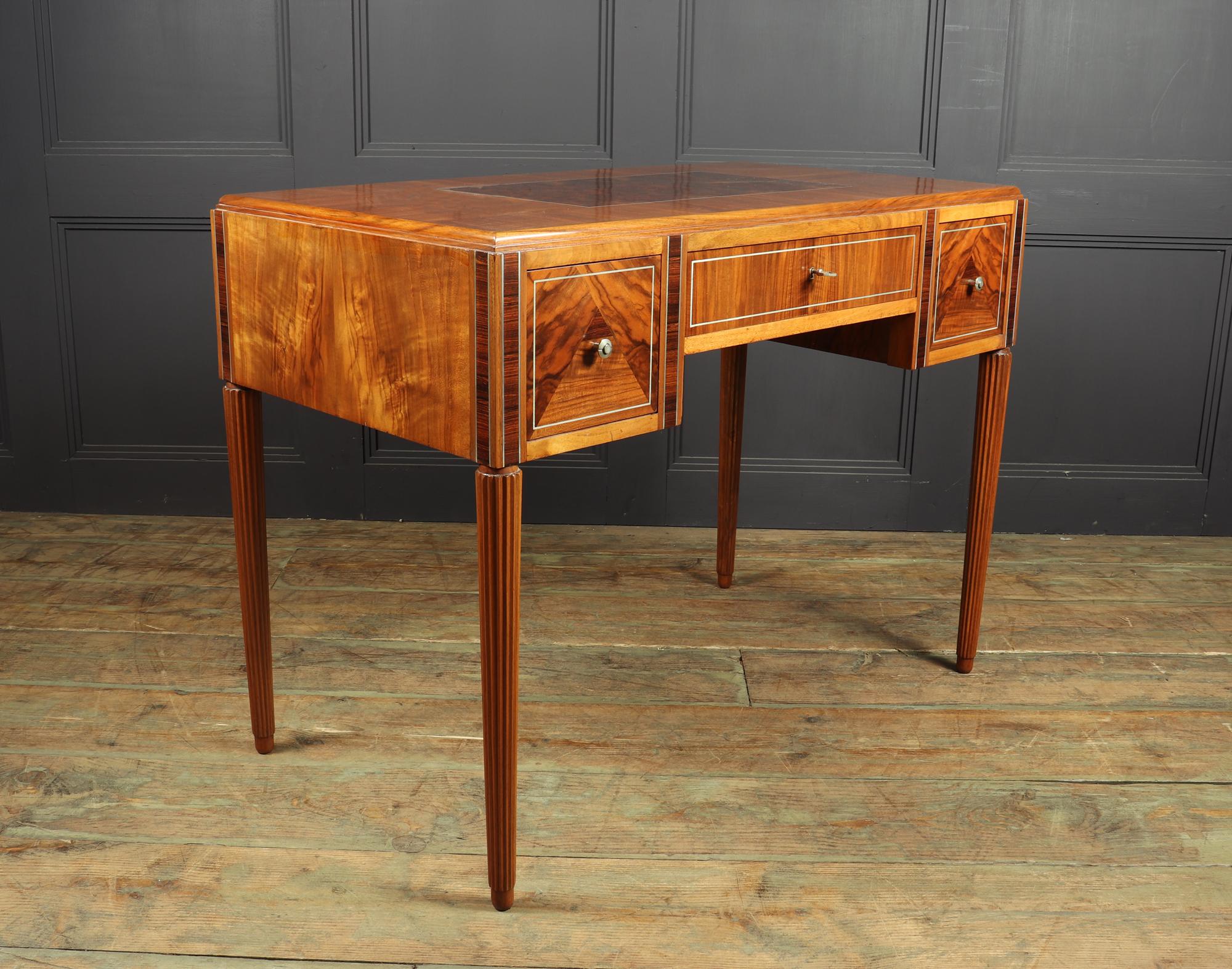 French Art Deco Walnut Writing Table Desk 8