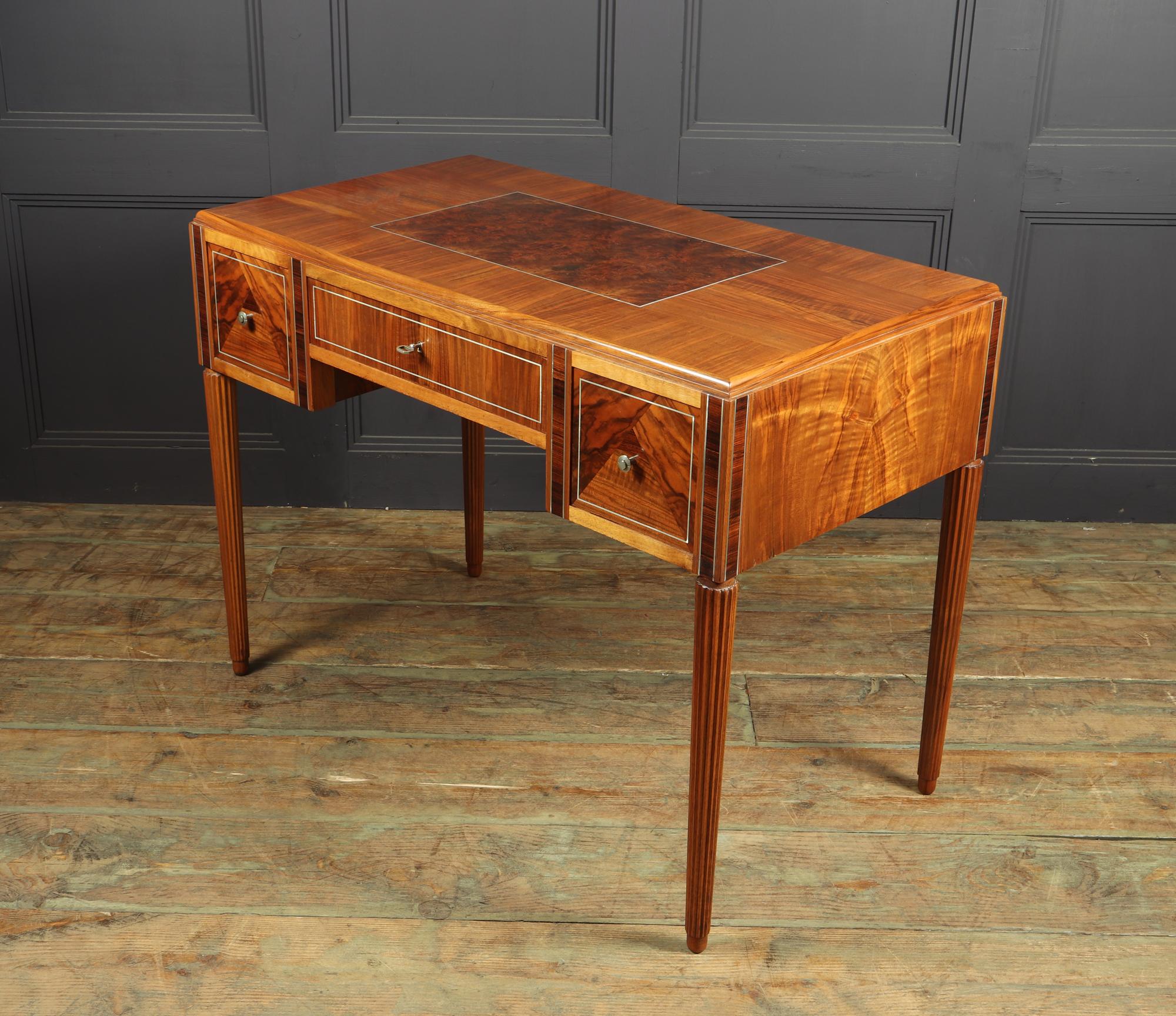 French Art Deco Walnut Writing Table Desk 9