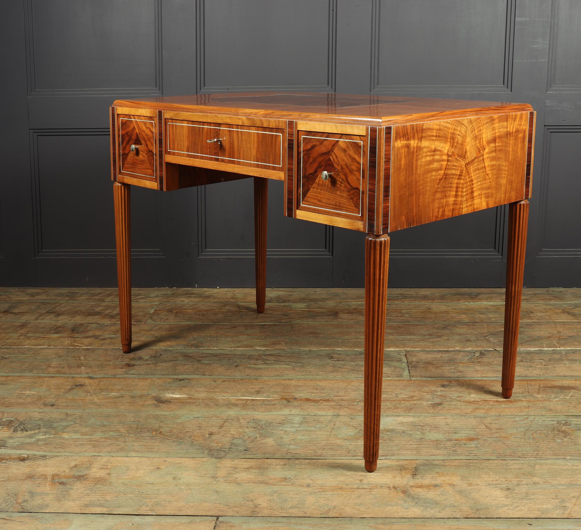 French Art Deco Walnut Writing Table Desk 10