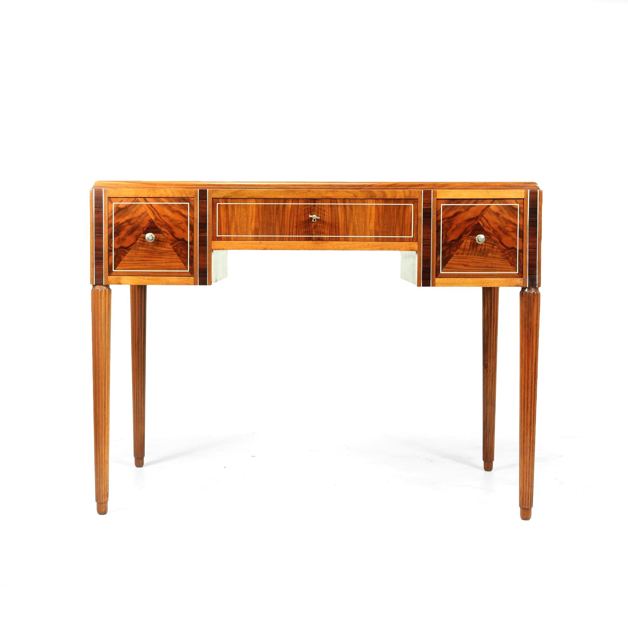 Early 20th Century French Art Deco Walnut Writing Table Desk