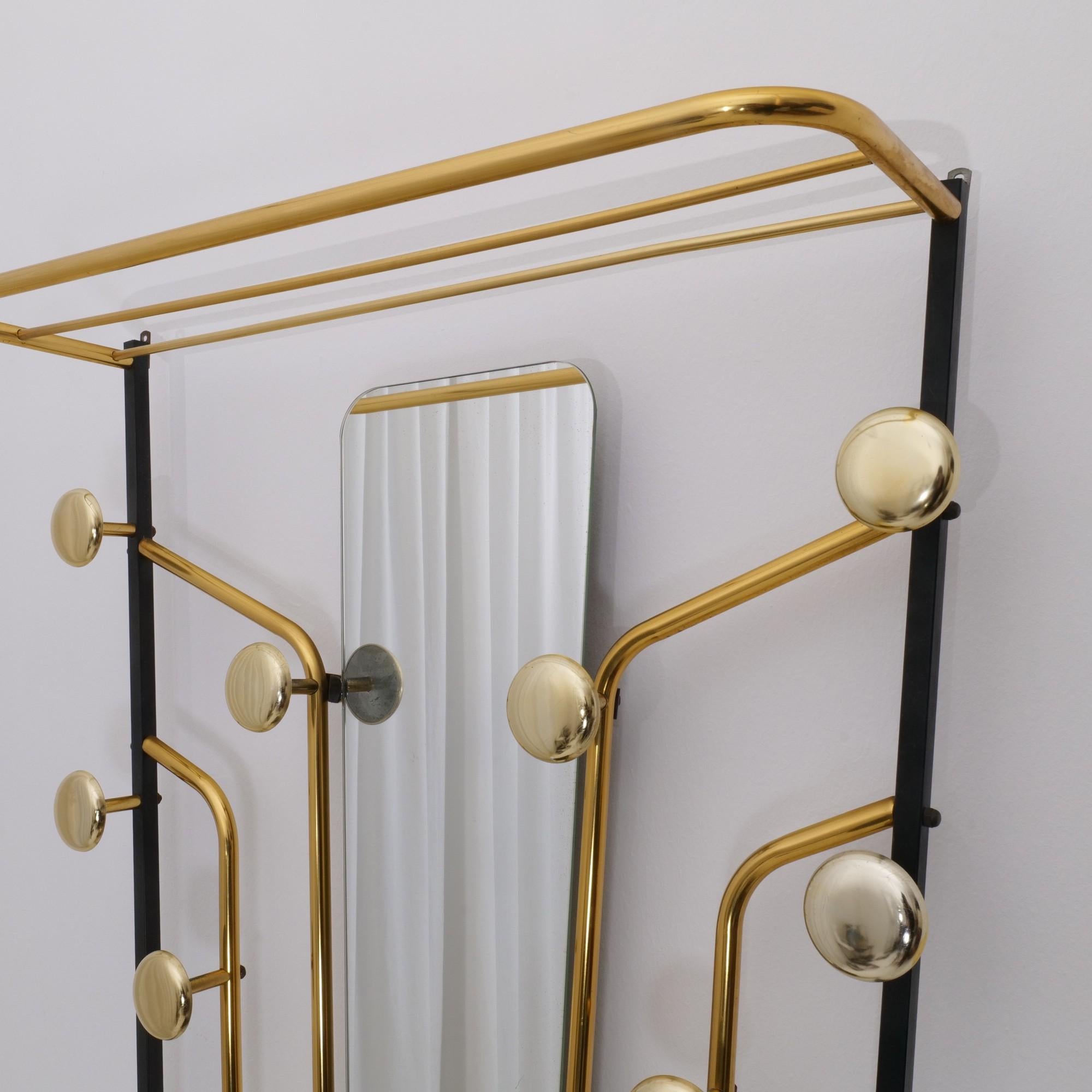 Metal French Art Deco Wardrobe Coat Rack and Umbrella Stand with Mirror