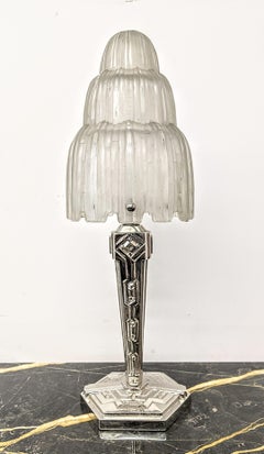 French Art Deco waterfall Table Lamp Signed by Sabino