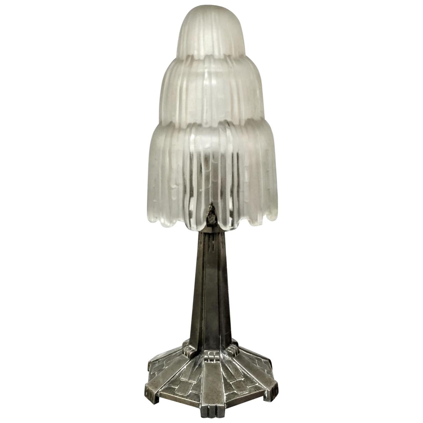 French Art Deco waterfall Table Lamp Signed by Sabino For Sale