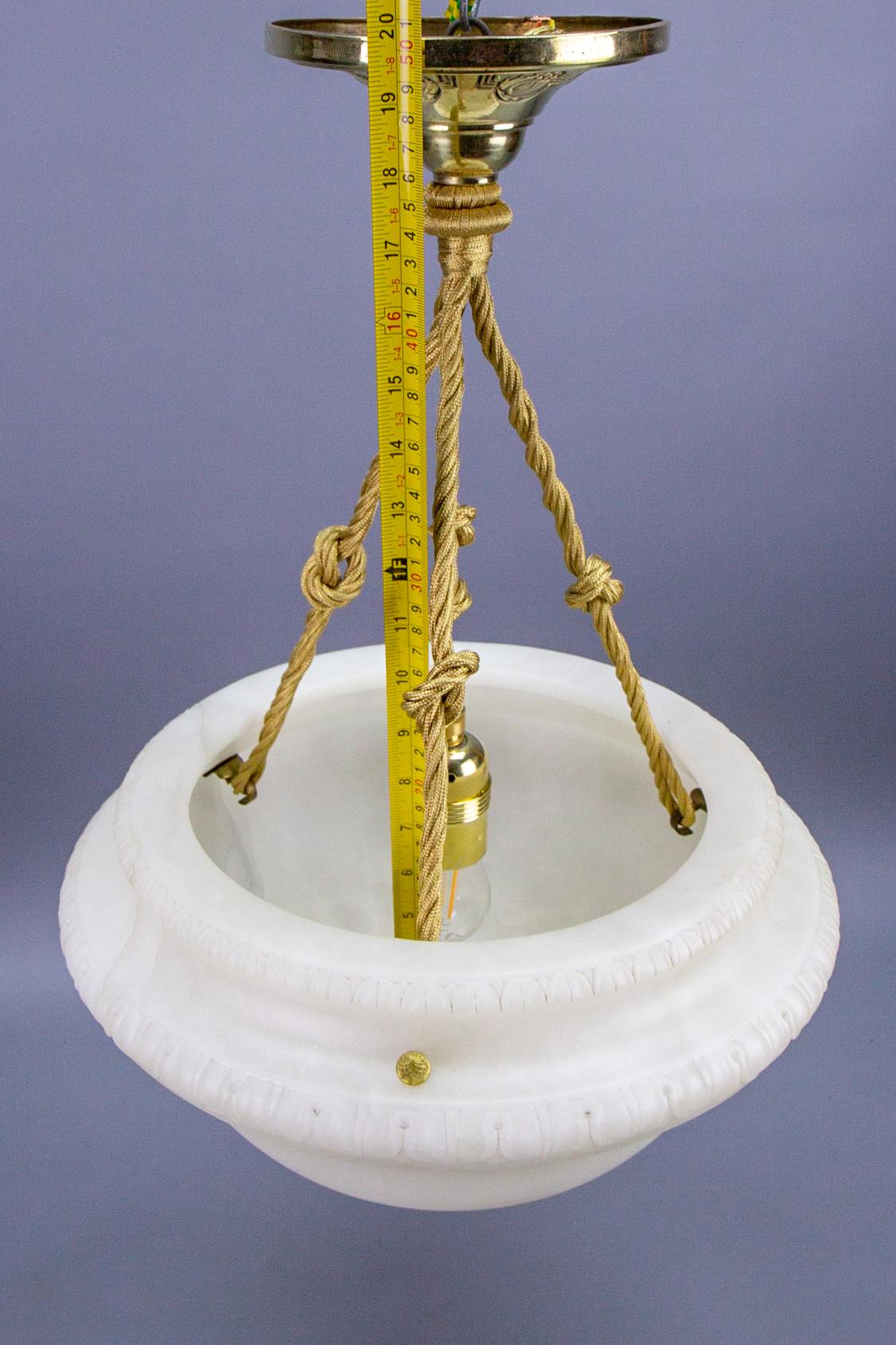 French Art Deco White Alabaster and Brass Pendant Light Fixture, circa 1920s For Sale 11