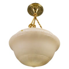 French Art Deco White Alabaster and Brass Pendant Light Fixture, circa 1920s