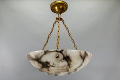 French Art Deco White Alabaster and Brass Three-Light Pendant Light, 1920s