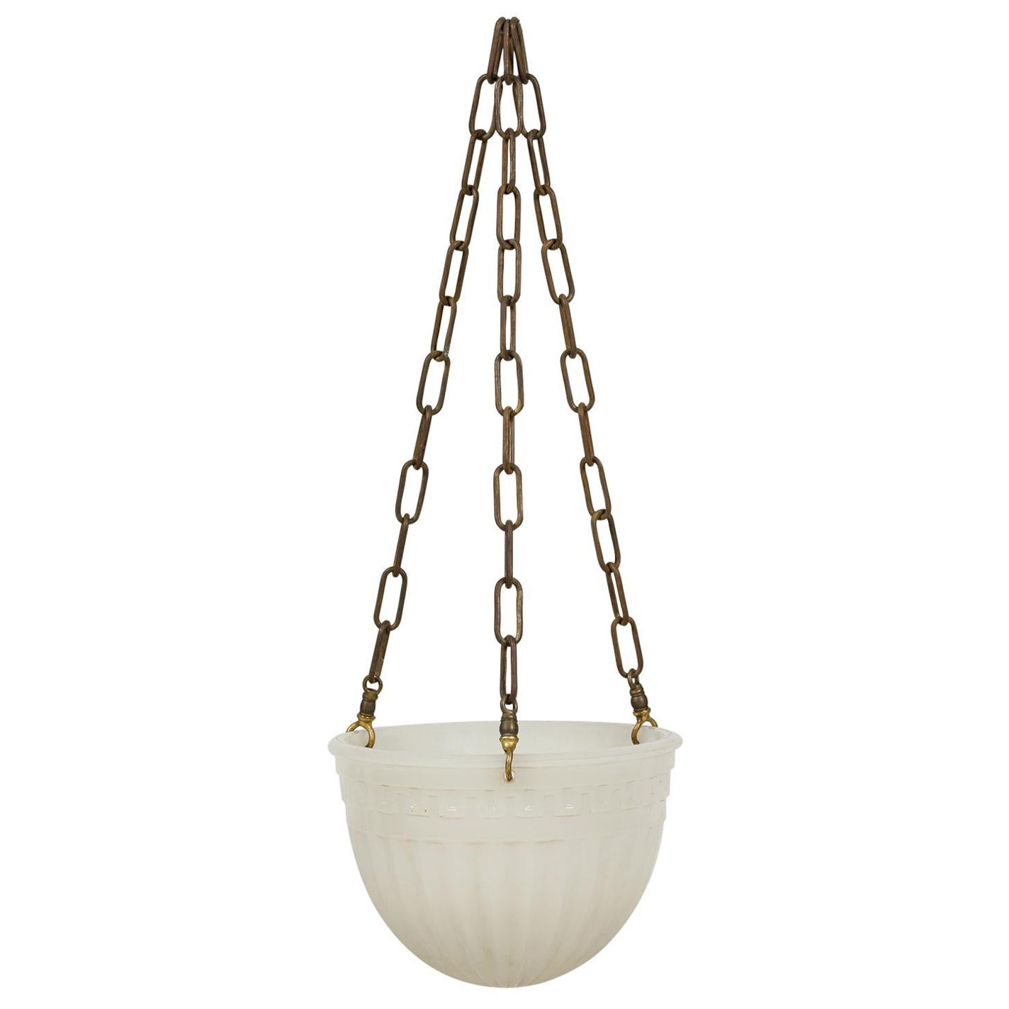 Lanterne en forme de bol en albâtre blanc Art déco français en vente