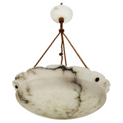 French Art Deco White Alabaster Pendant Light, 1930s