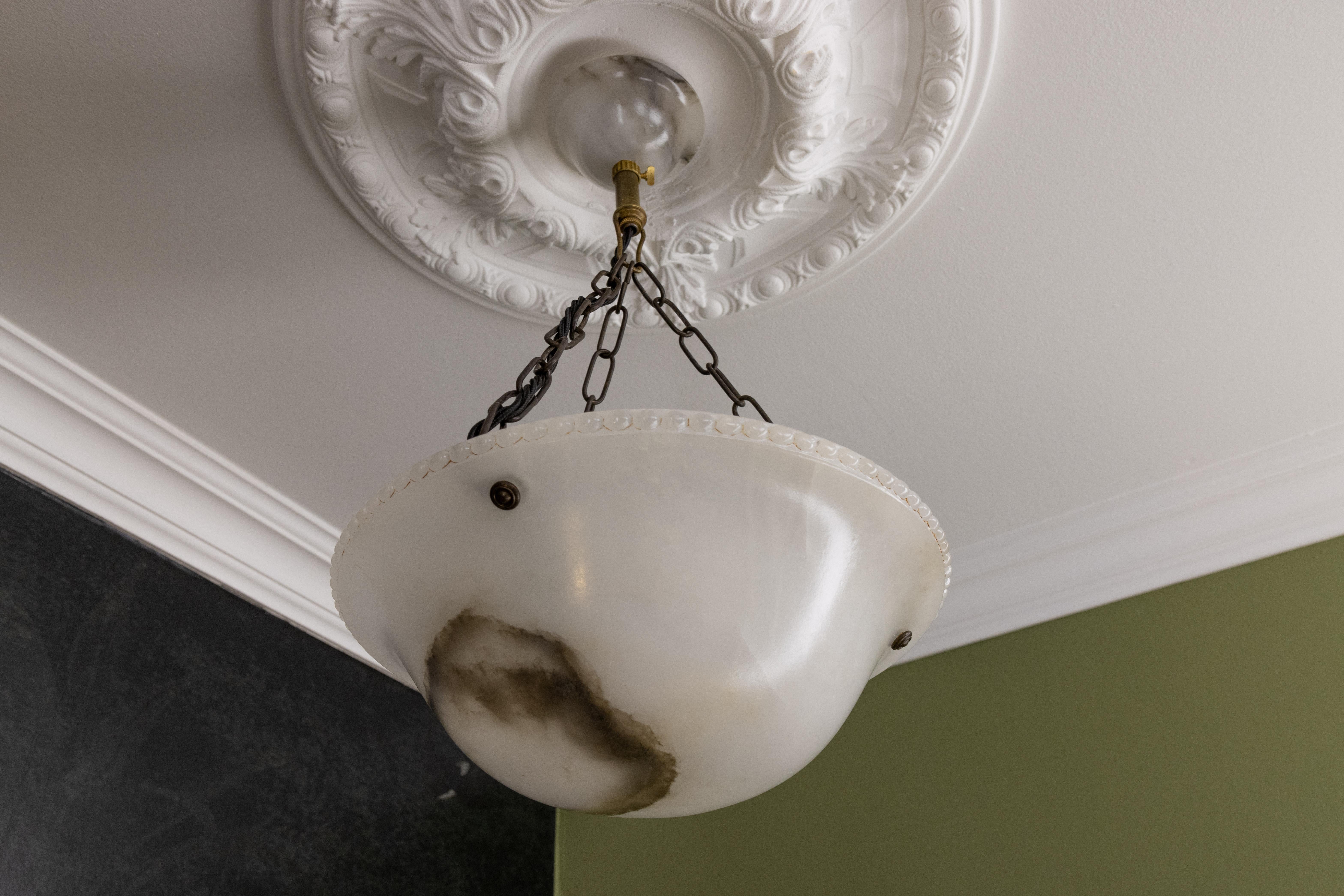 French Art Deco White Alabaster Pendant Light, ca 1920 For Sale 5
